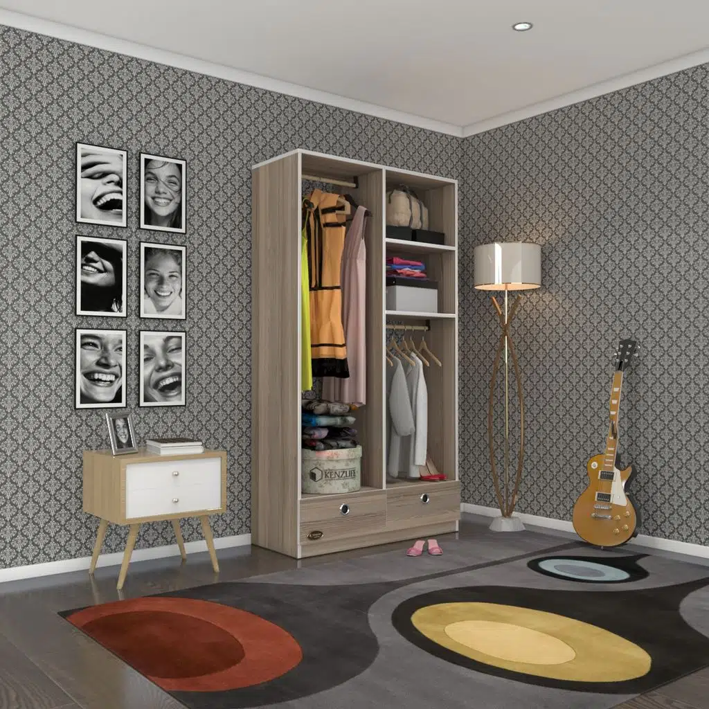 Kenzlife giysi dolabı 2 bölmeli 2 çekmeceli bedri 182*100*42 crd dolap kapaksız