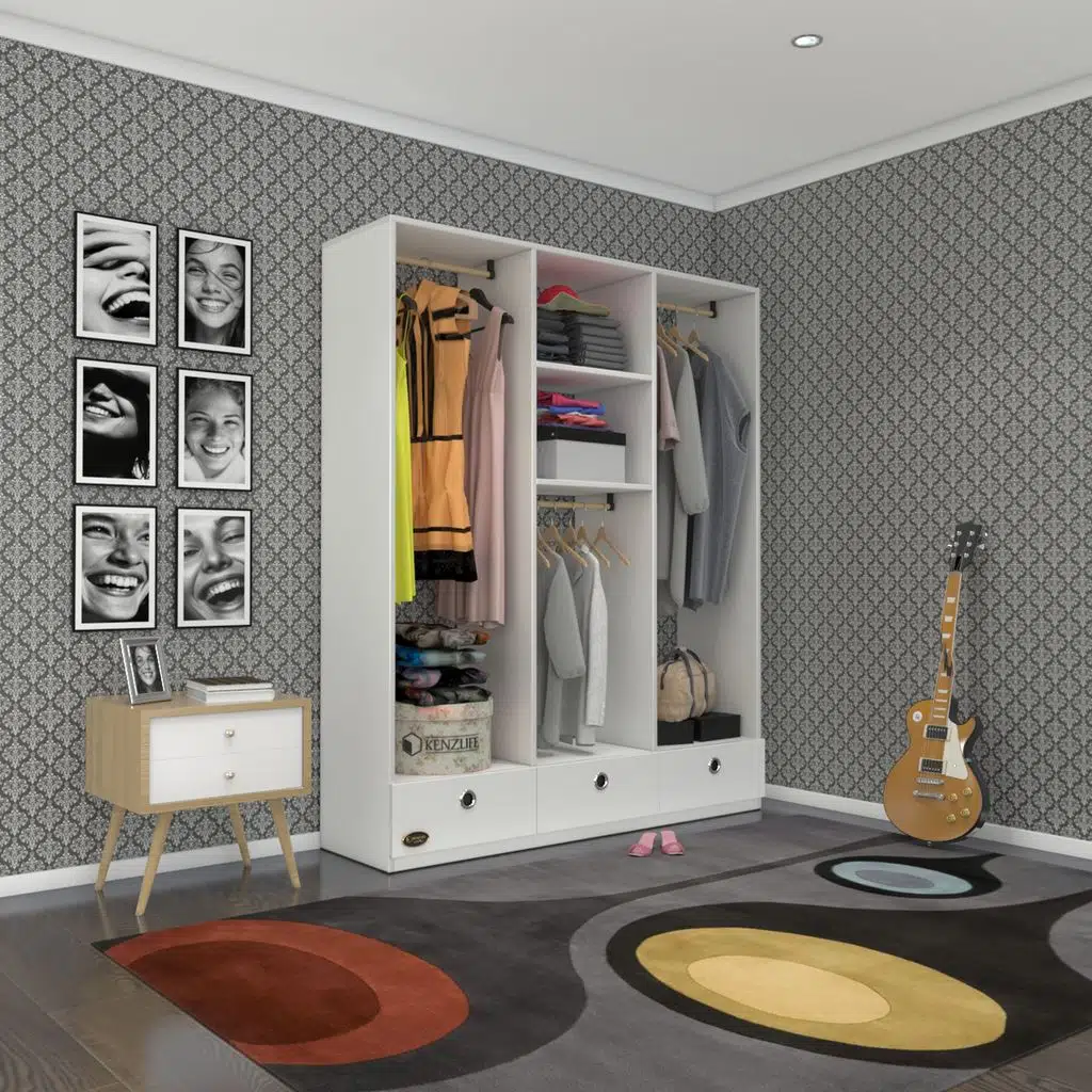 Kenzlife giysi dolabı 3 bölmeli 3 çekmeceli hamit150 byz dolap kapaksız