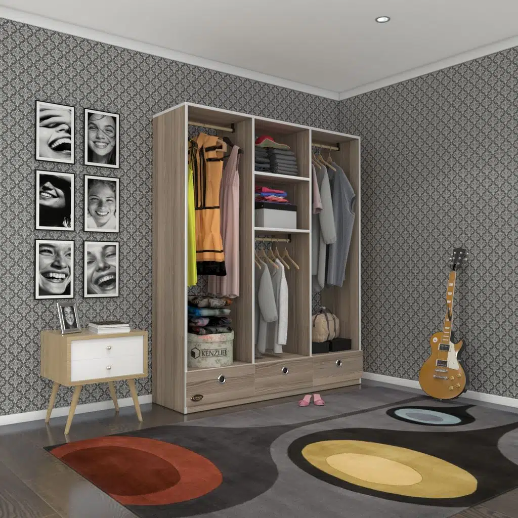 Kenzlife giysi dolabı 3 bölmeli 3 çekmeceli hamit150 crd dolap kapaksız