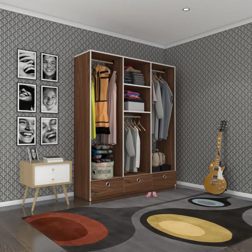 Kenzlife giysi dolabı 3 bölmeli 3 çekmeceli hamit150 cvz dolap kapaksız