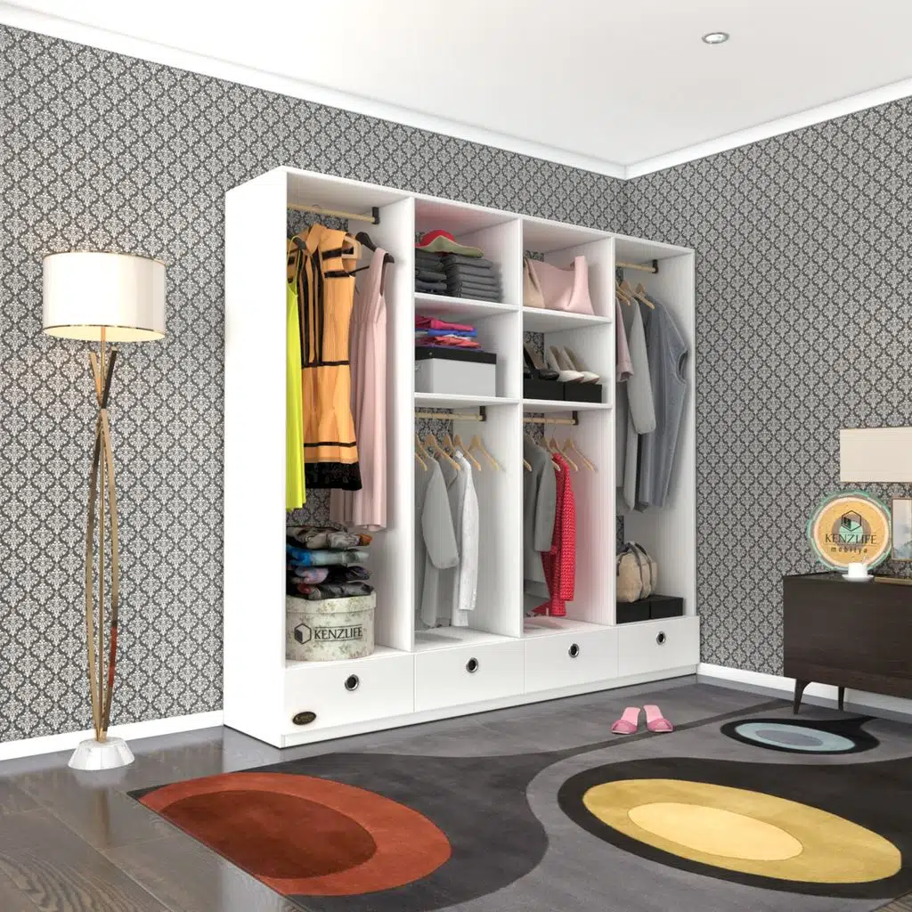 Kenzlife giysi dolabı 4 bölmeli 4 çekmeceli kamil 182*200*42 byz dolap kapaksız