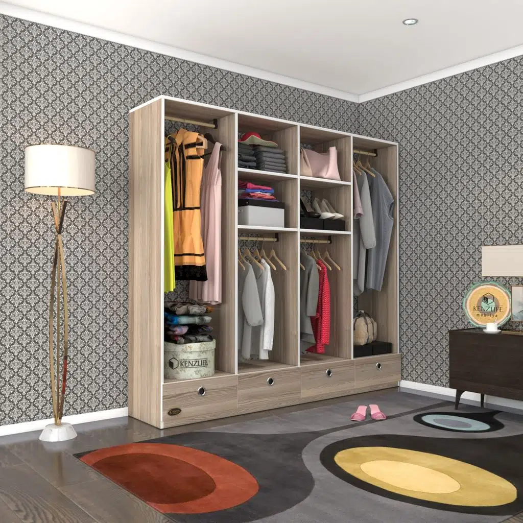 Kenzlife giysi dolabı 4 bölmeli 4 çekmeceli kamil 182*200*42 crd dolap kapaksız