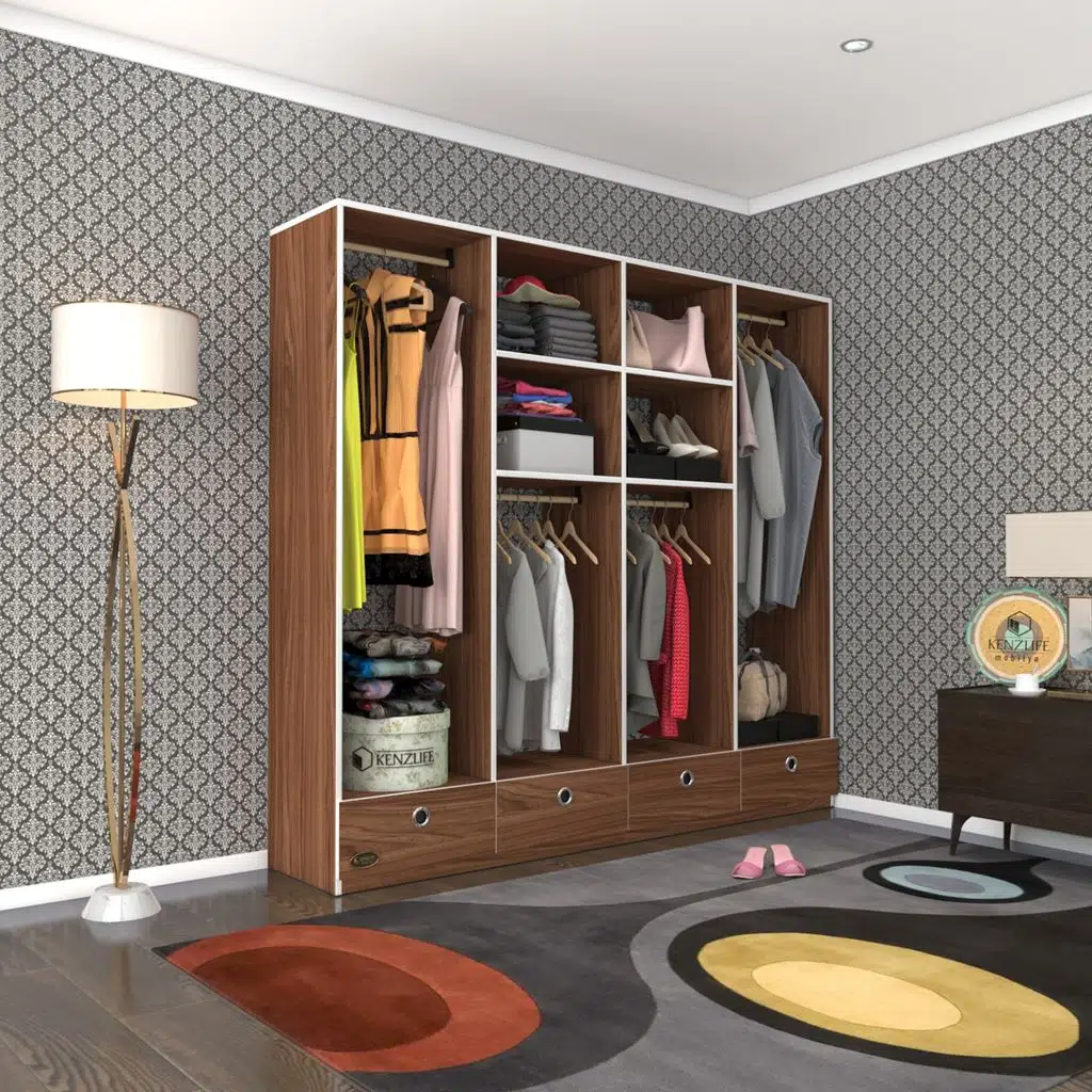 Kenzlife giysi dolabı 4 bölmeli 4 çekmeceli kamil 182*200*42 cvz dolap kapaksız