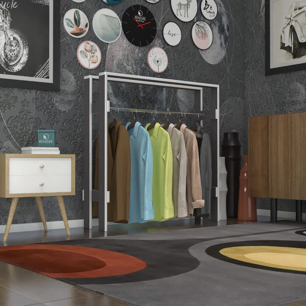Kenzlife giysi dolabı casim 100*100*25 gri askılık ayakkabılık