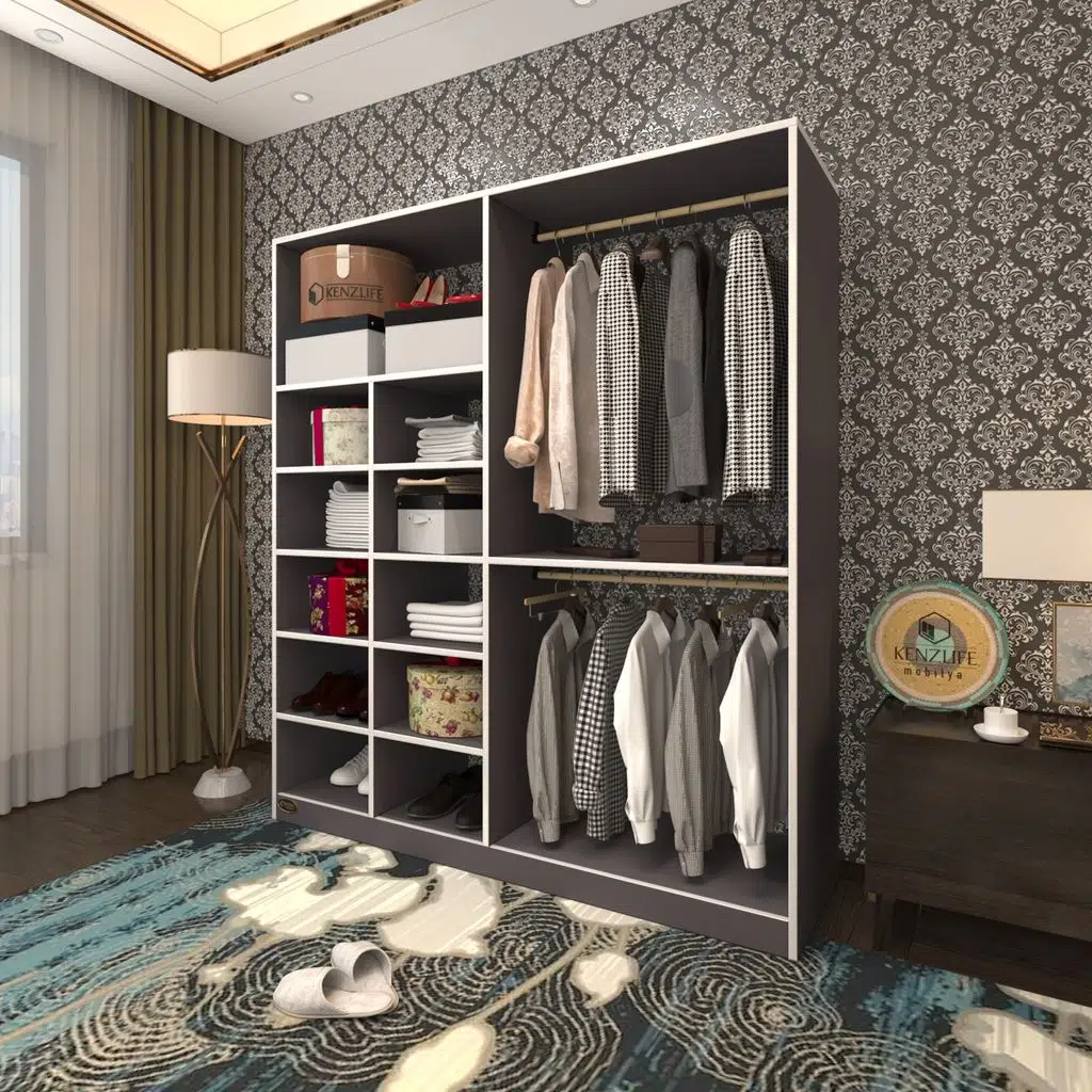 Kenzlife giysi dolabı fikret 180*180*45 gri gardırop