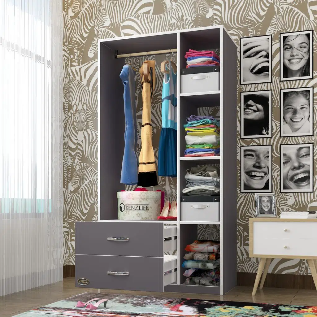 Kenzlife giysi dolabı hülagü 175*90*40 gri gardırop 2 çekmeceli