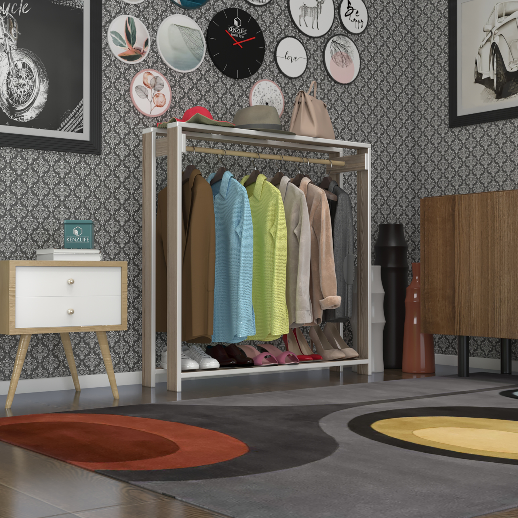 Kenzlife giysi dolabı maksut 135*100*40 crd askılık ayakkabılık