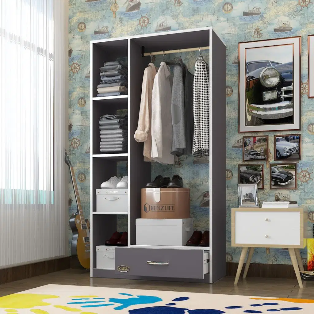 Kenzlife giysi dolabı mengühan 175*90*40 gri gardırop 1 çekmeceli