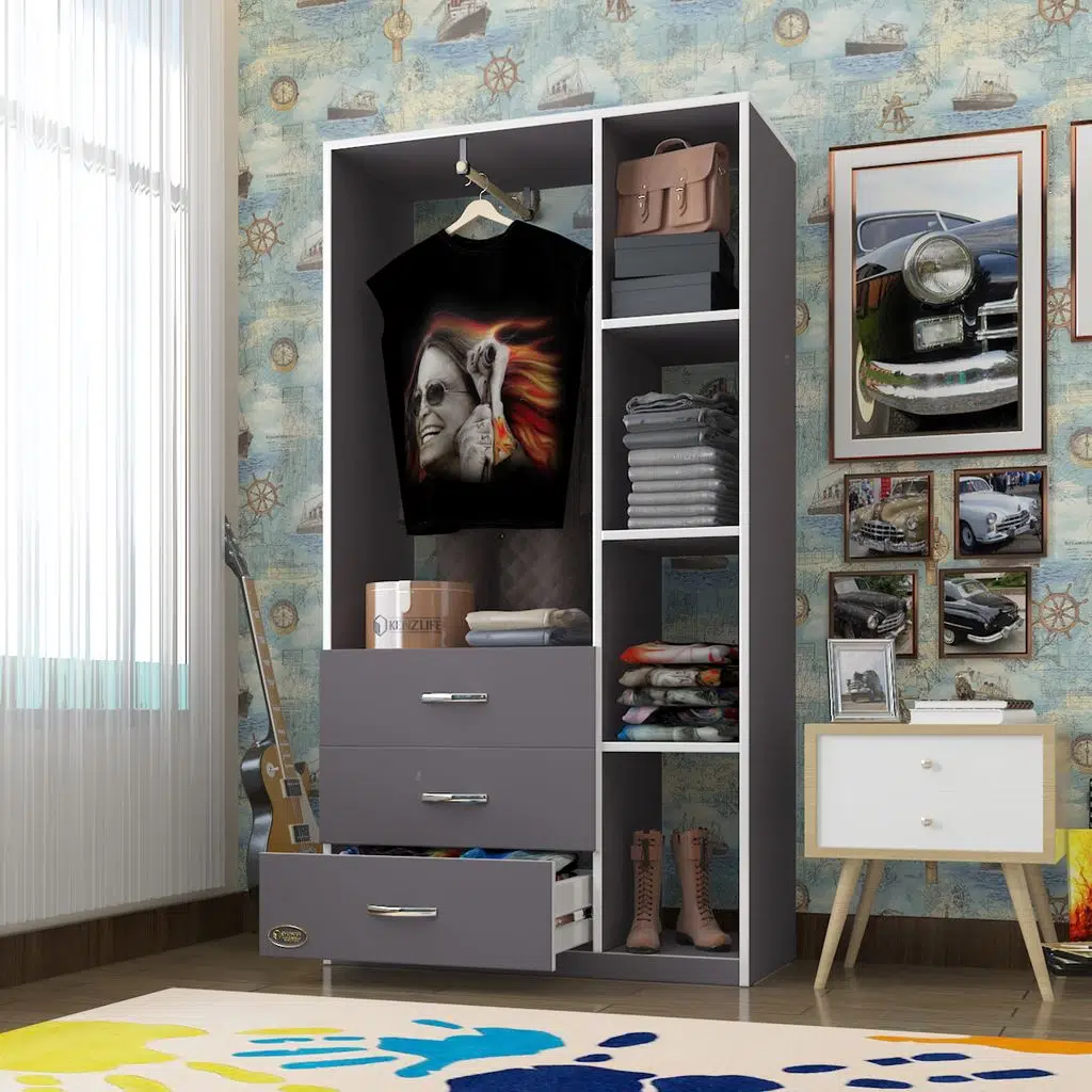 Kenzlife giysi dolabı ökkeş 175*90*40 gri gardırop 3 çekmeceli