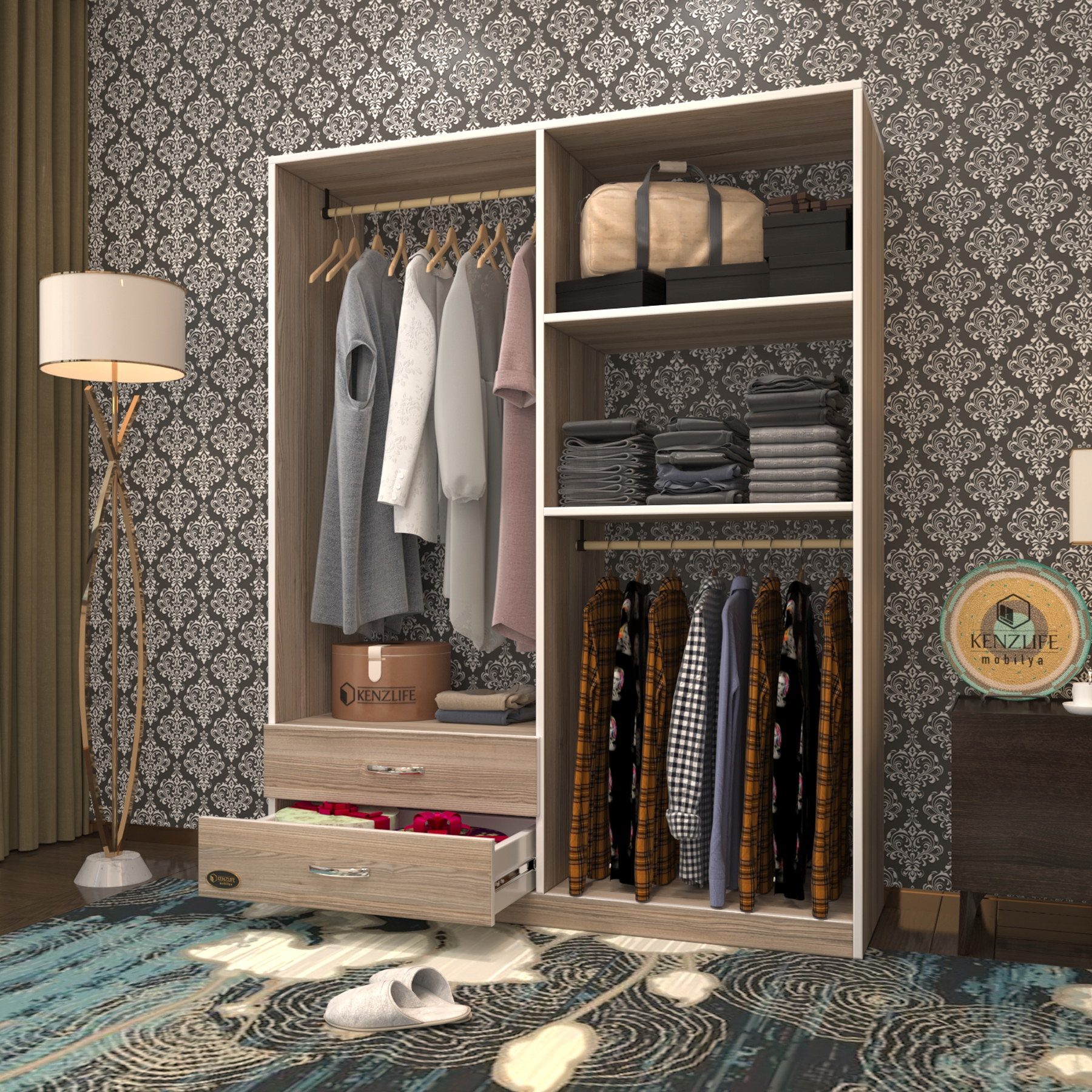 Kenzlife giysi dolabı şemsettin 175*120*40 crd gardırop 2 çekmeceli