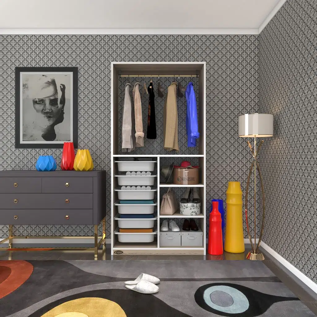 Kenzlife giysi dolabı yalın crd 180*090*30 kapaksız arkalıksız 6 sepetli