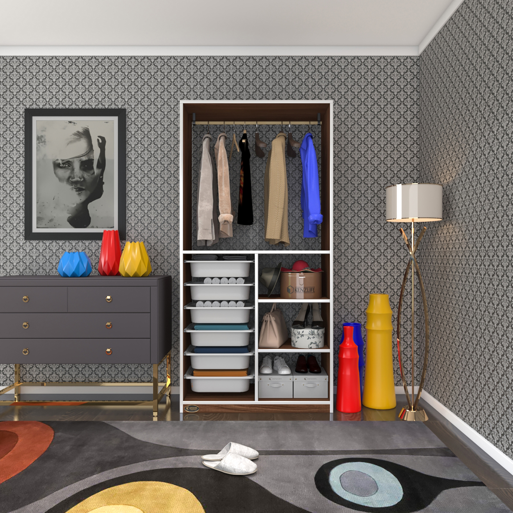 Kenzlife giysi dolabı yalın cvz 180*090*30 kapaksız arkalıksız 6 sepetli