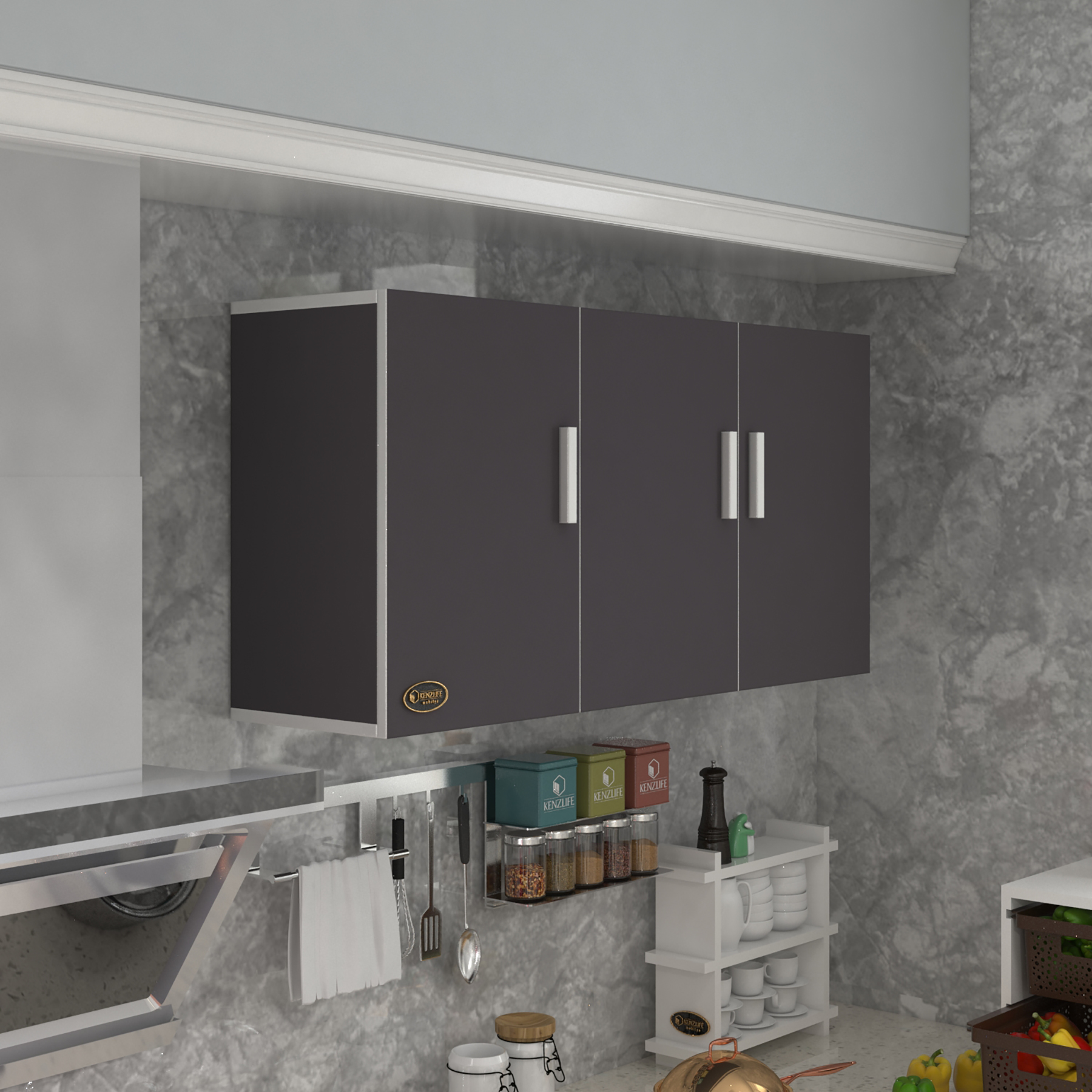 Kenzlife hazır mutfak canna32 gri 060*120*32 mutfak banyo dolabı kapaklı raflı