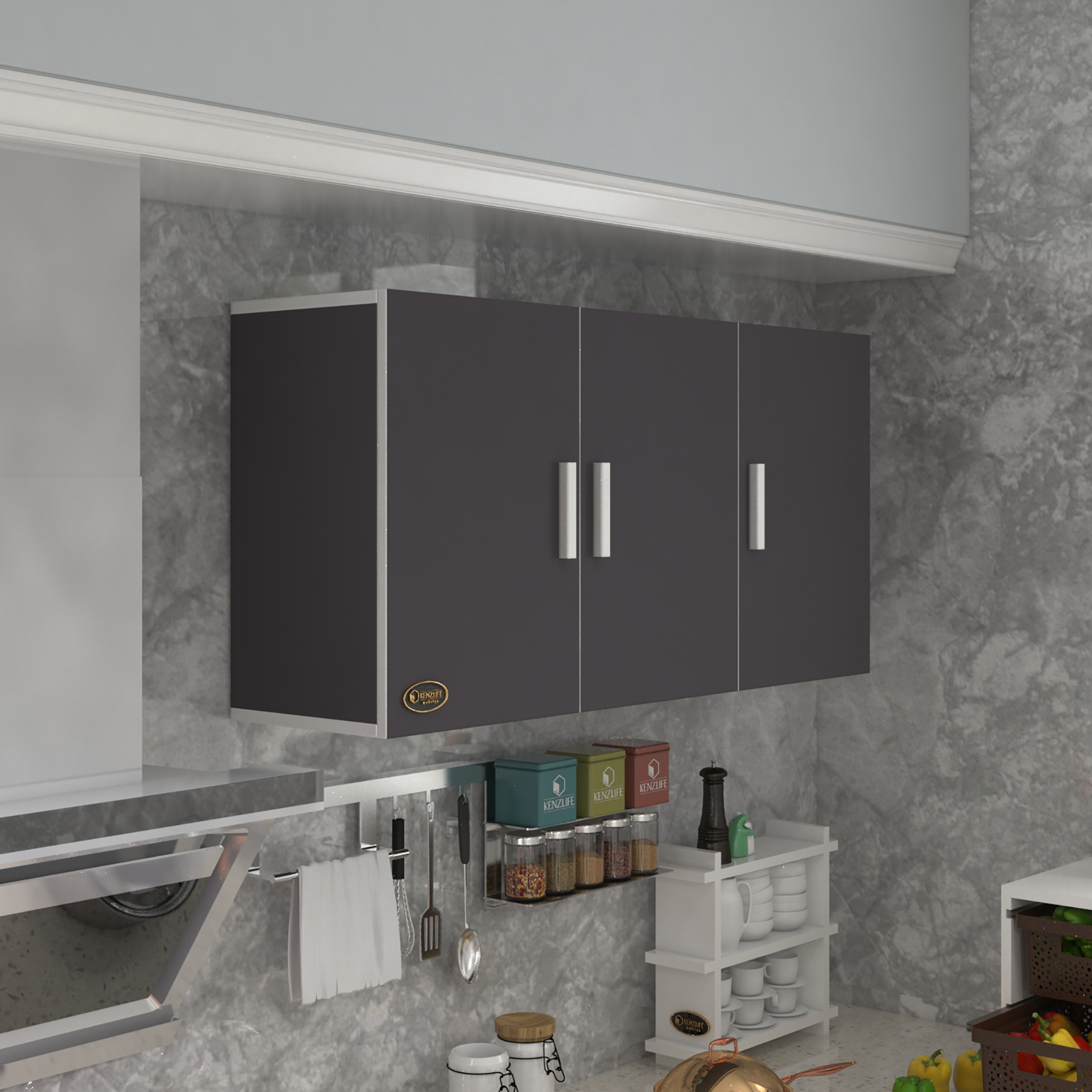 Kenzlife hazır mutfak dirca32 gri 060*120*32 mutfak banyo dolabı kapaklı raflı