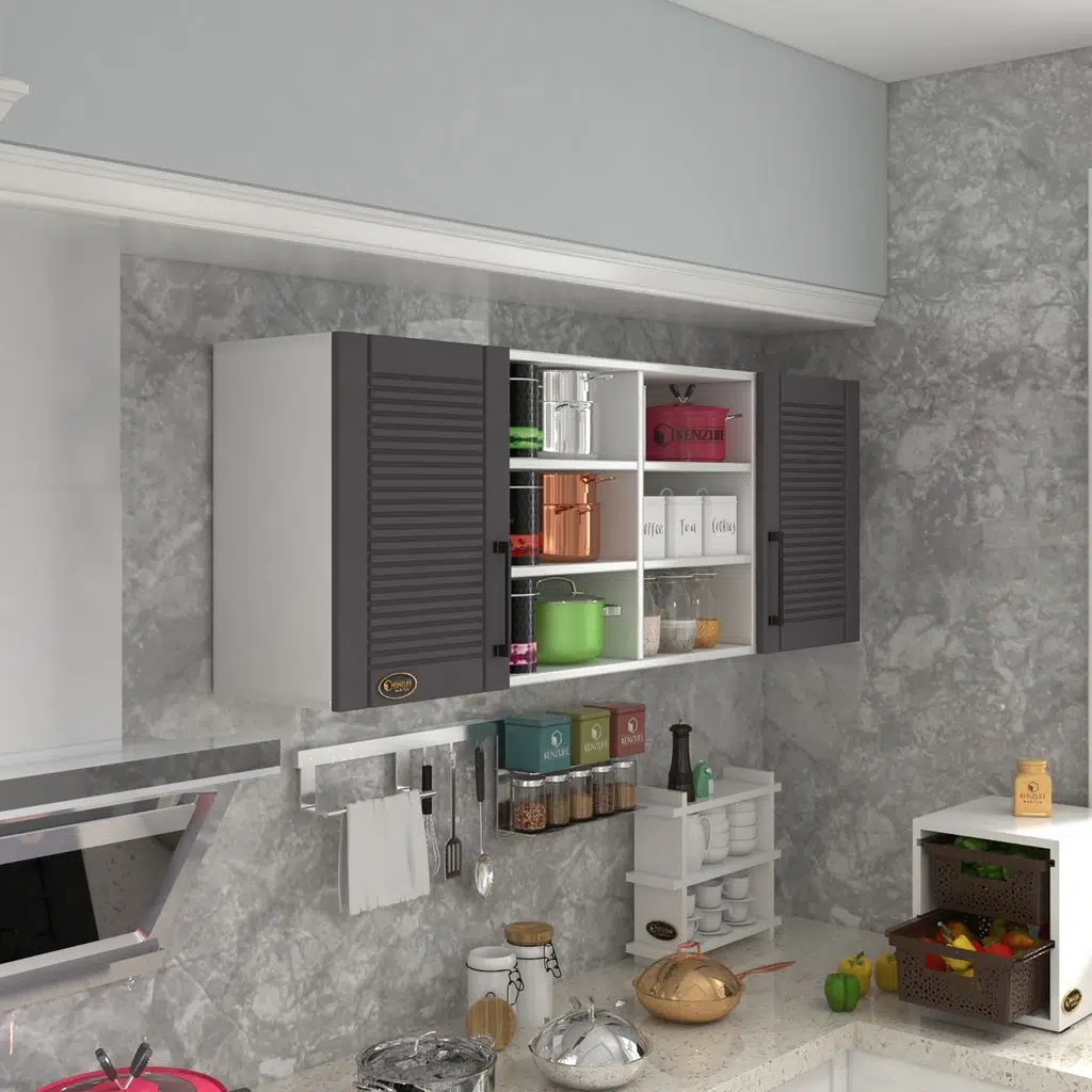 Kenzlife hazır mutfak dolabı biber60 gri mod2 60*160*32 mebran kapak suntalam gövde