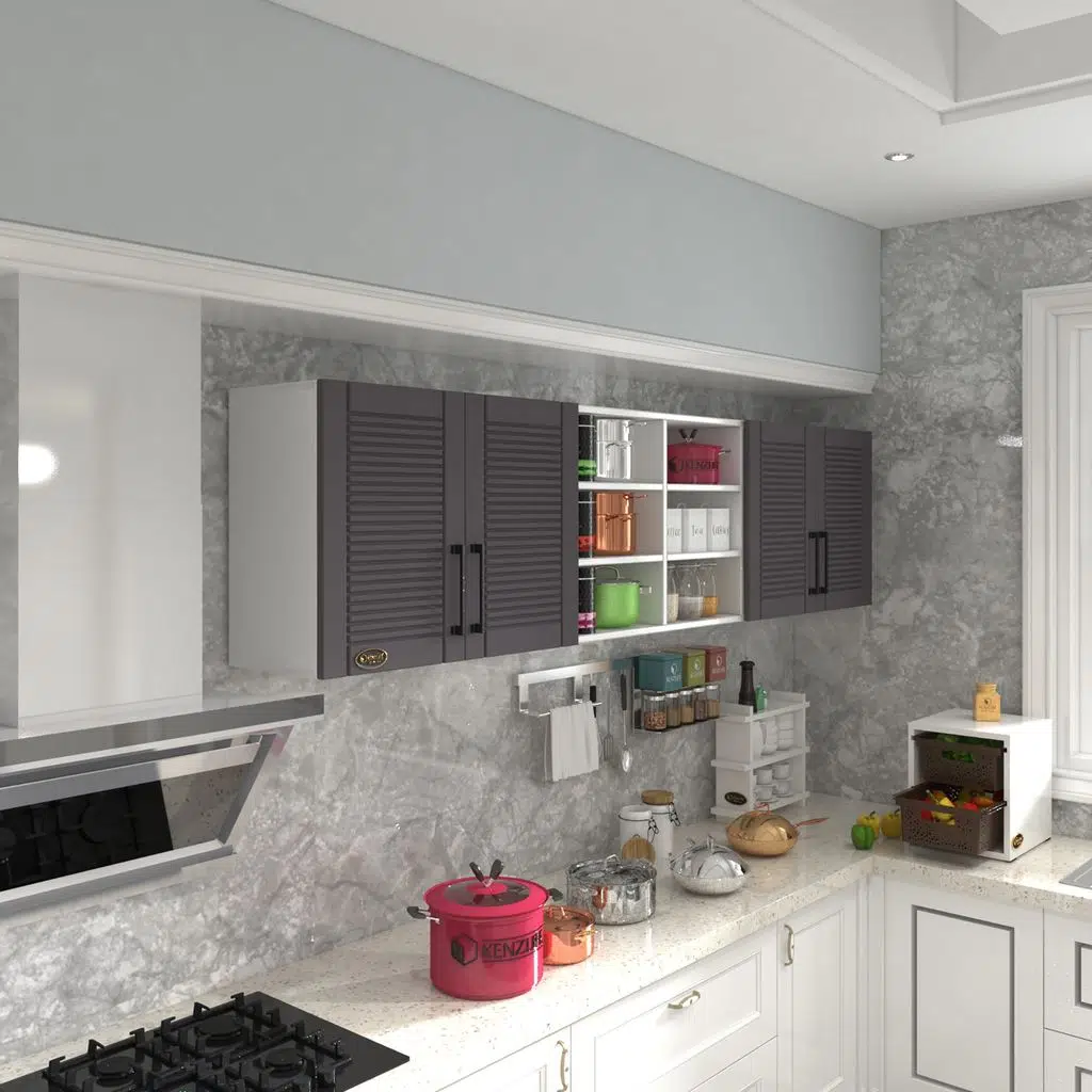 Kenzlife hazır mutfak dolabı bulgur60 gri mod2 60*240*32 mebran kapak suntalam gövde