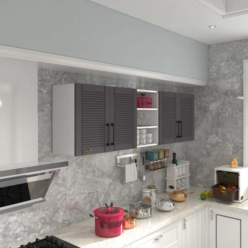 Kenzlife hazır mutfak dolabı fasulye60 gri mod2 60*200*32 mebran kapak suntalam gövde
