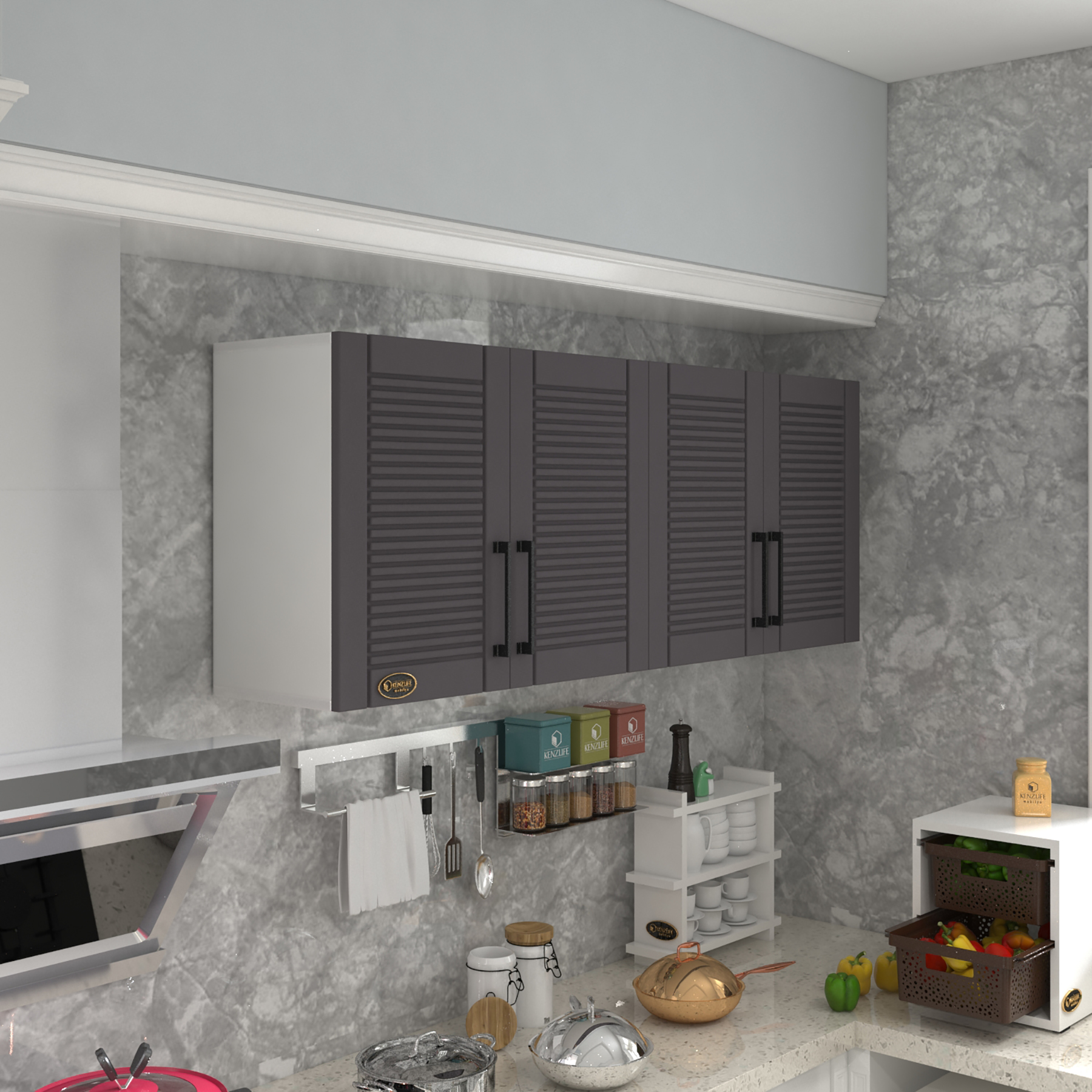 Kenzlife hazır mutfak dolabı havuç90 gri mod2 90*160*32 mebran kapak suntalam gövde