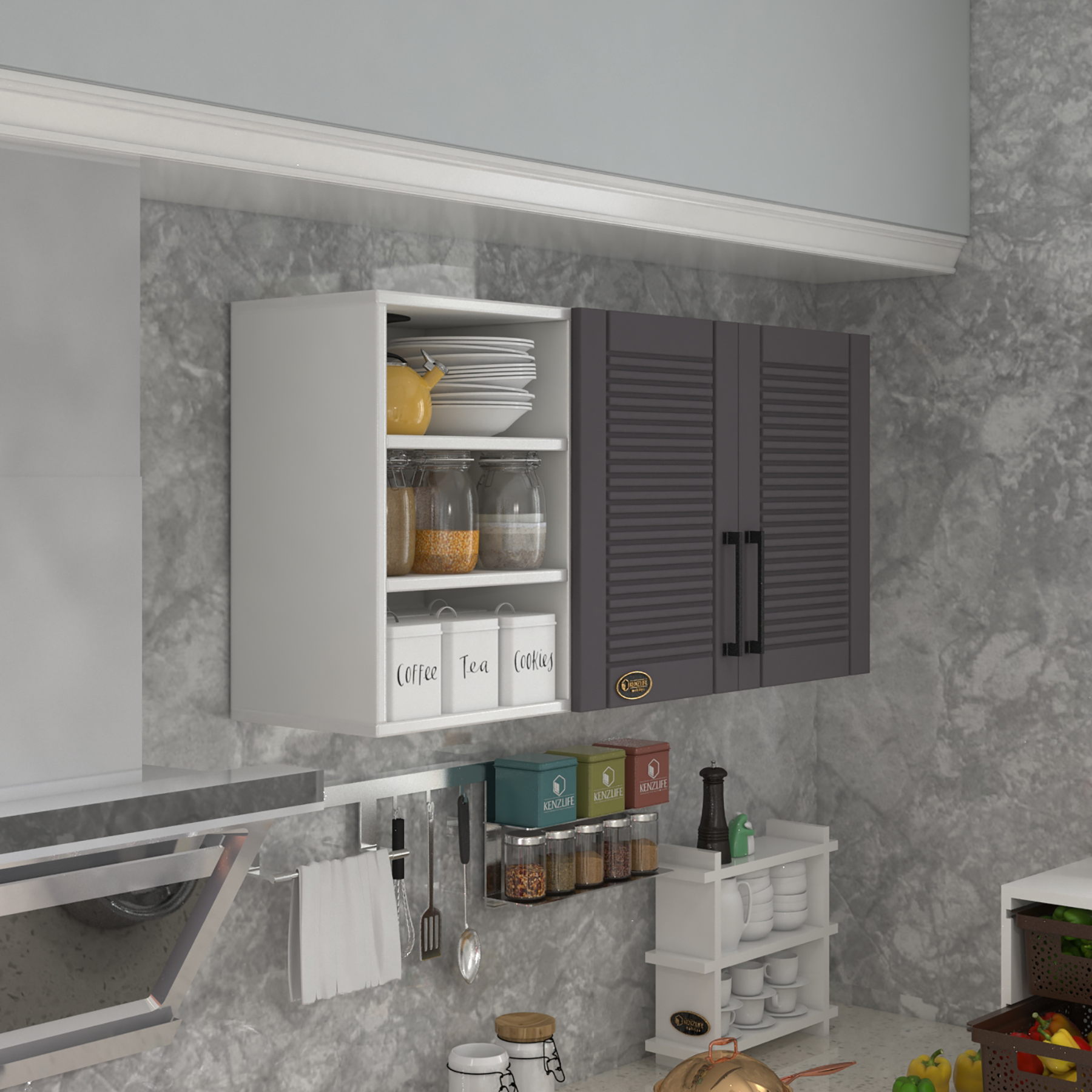 Kenzlife hazır mutfak dolabı kestane60 gri mod2 60*120*32 mebran kapak suntalam gövde