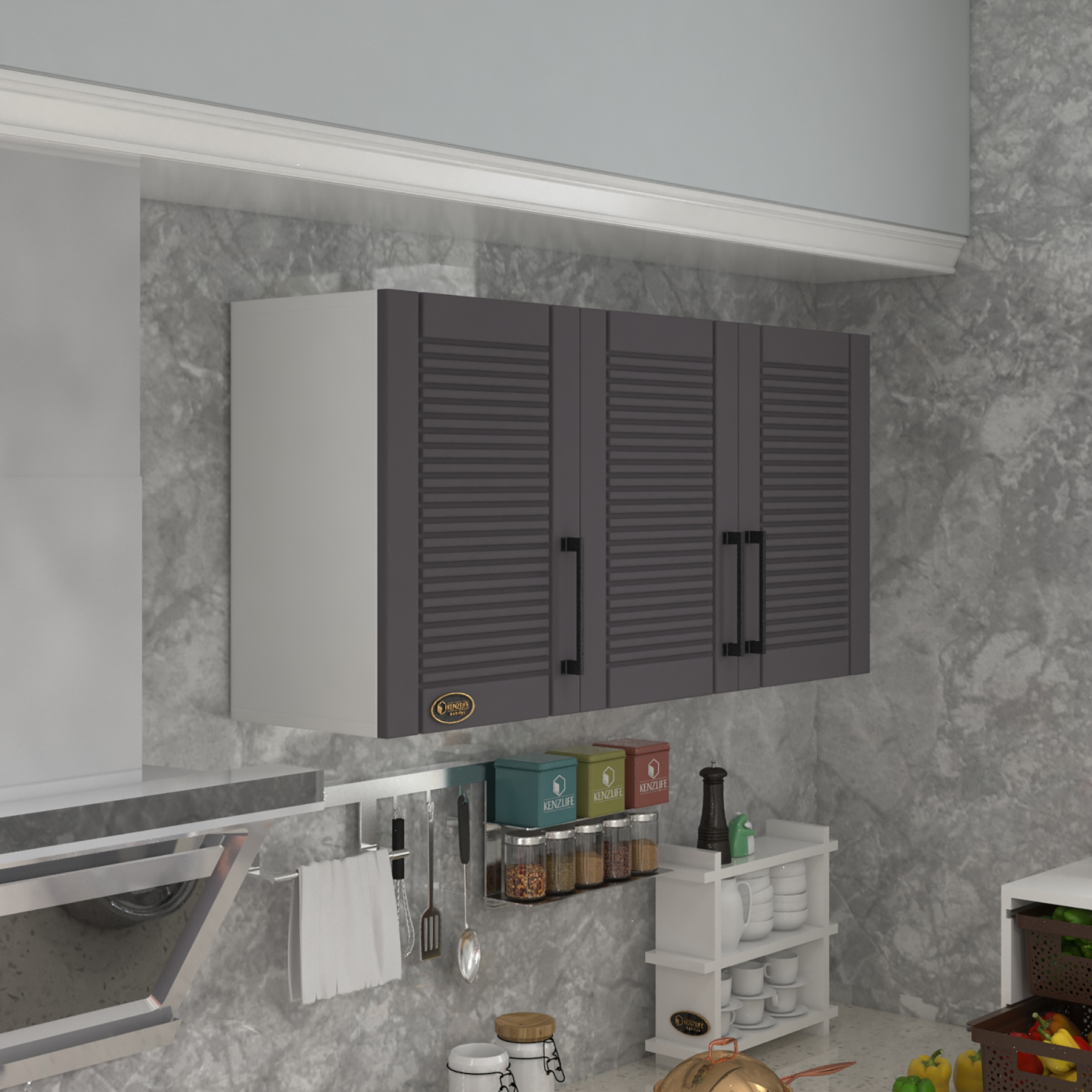 Kenzlife hazır mutfak dolabı mandalina60 gri mod2 60*120*32 mebran kapak suntalam gövde