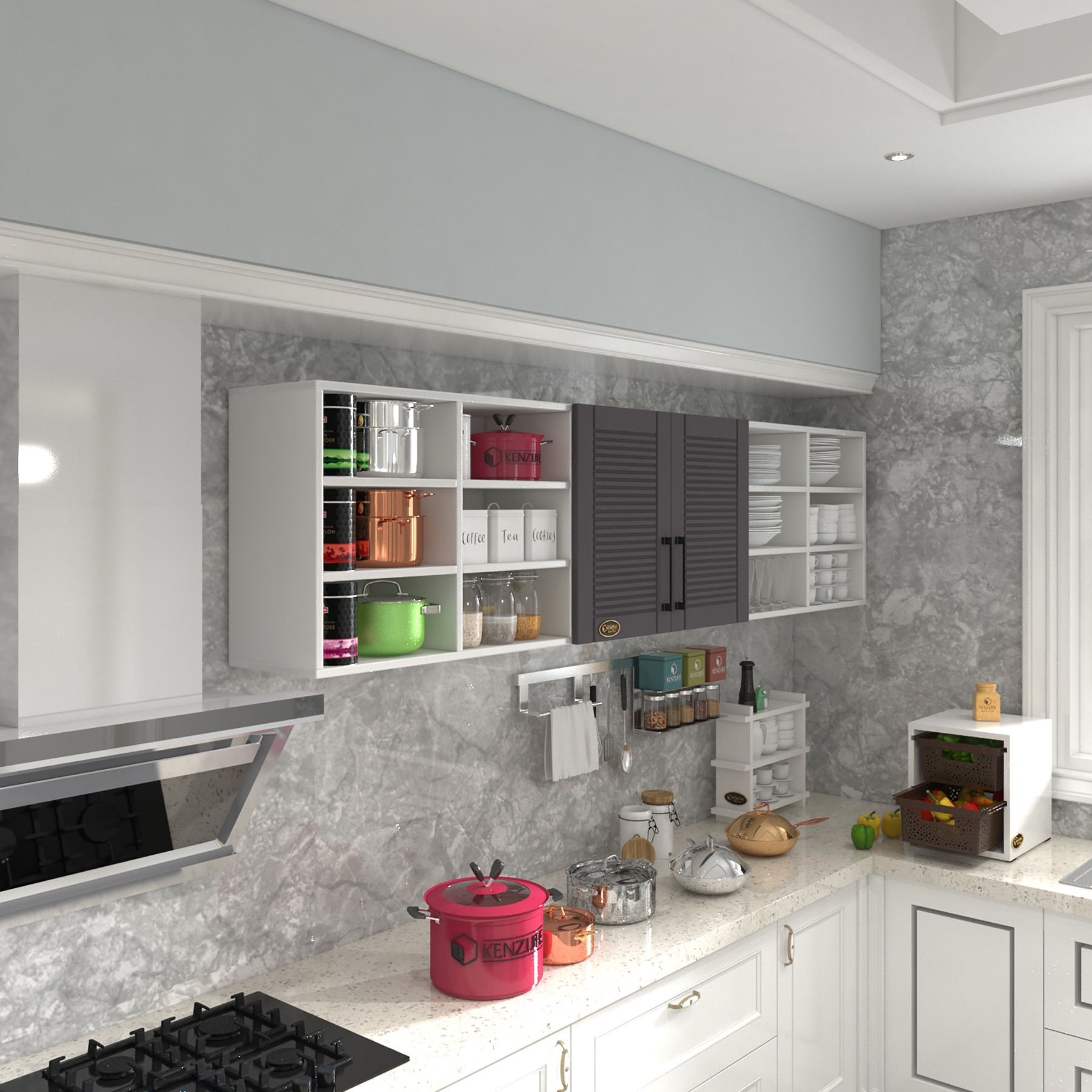 Kenzlife hazır mutfak dolabı mercimek60 gri mod2 60*240*32 mebran kapak suntalam gövde