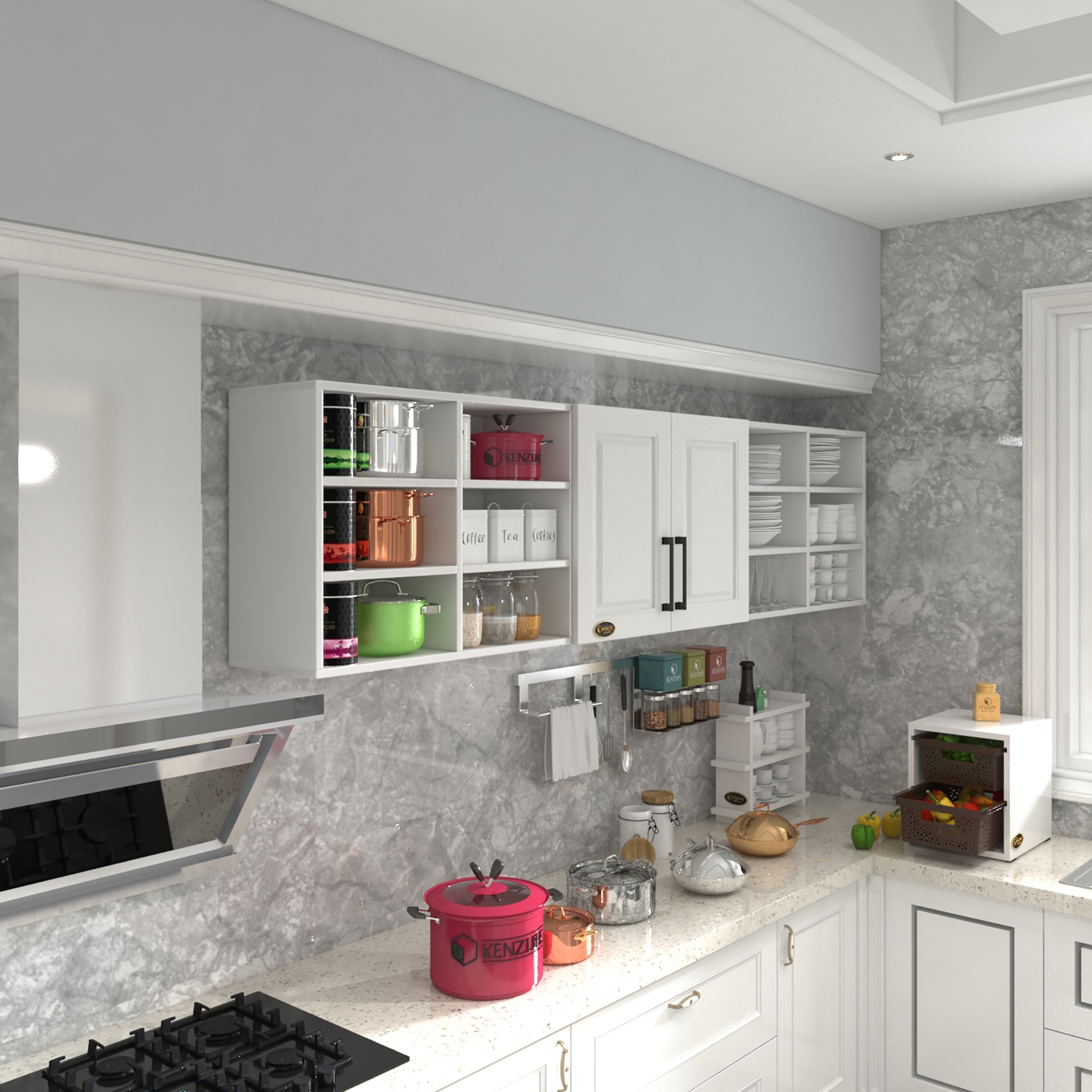 Kenzlife hazır mutfak dolabı mercimek90 byz mod1 90*240*32 mebran kapak suntalam gövde