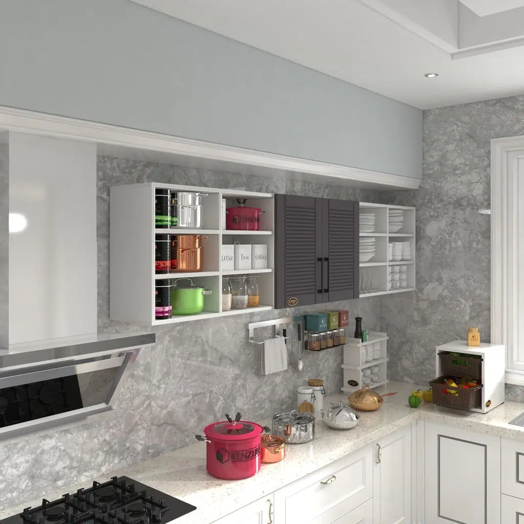 Kenzlife hazır mutfak dolabı mercimek90 gri mod2 90*240*32 mebran kapak suntalam gövde