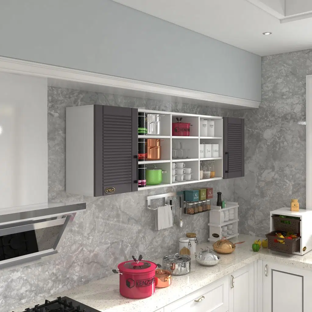 Kenzlife hazır mutfak dolabı nohut60 gri mod2 60*200*32 mebran kapak suntalam gövde