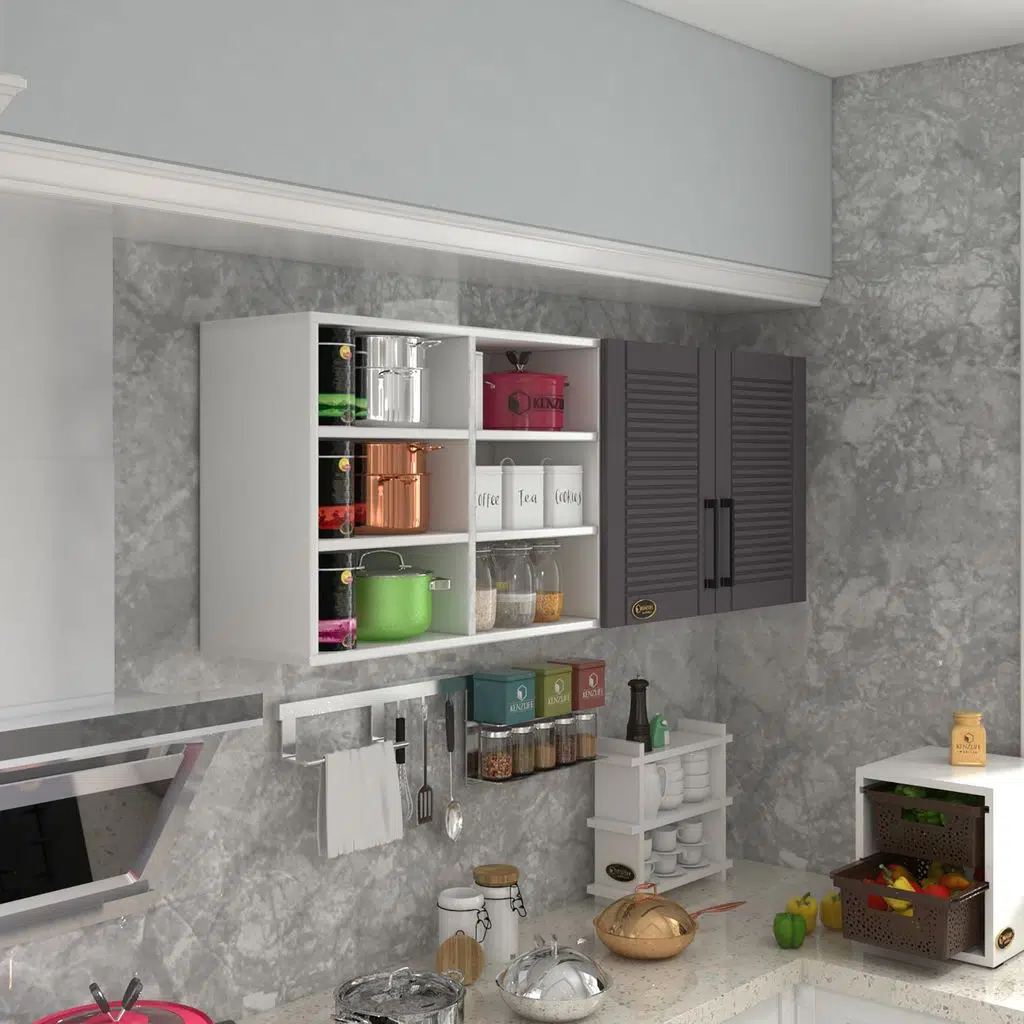 Kenzlife hazır mutfak dolabı patlıcan90 gri mod2 90*160*32 mebran kapak suntalam gövde