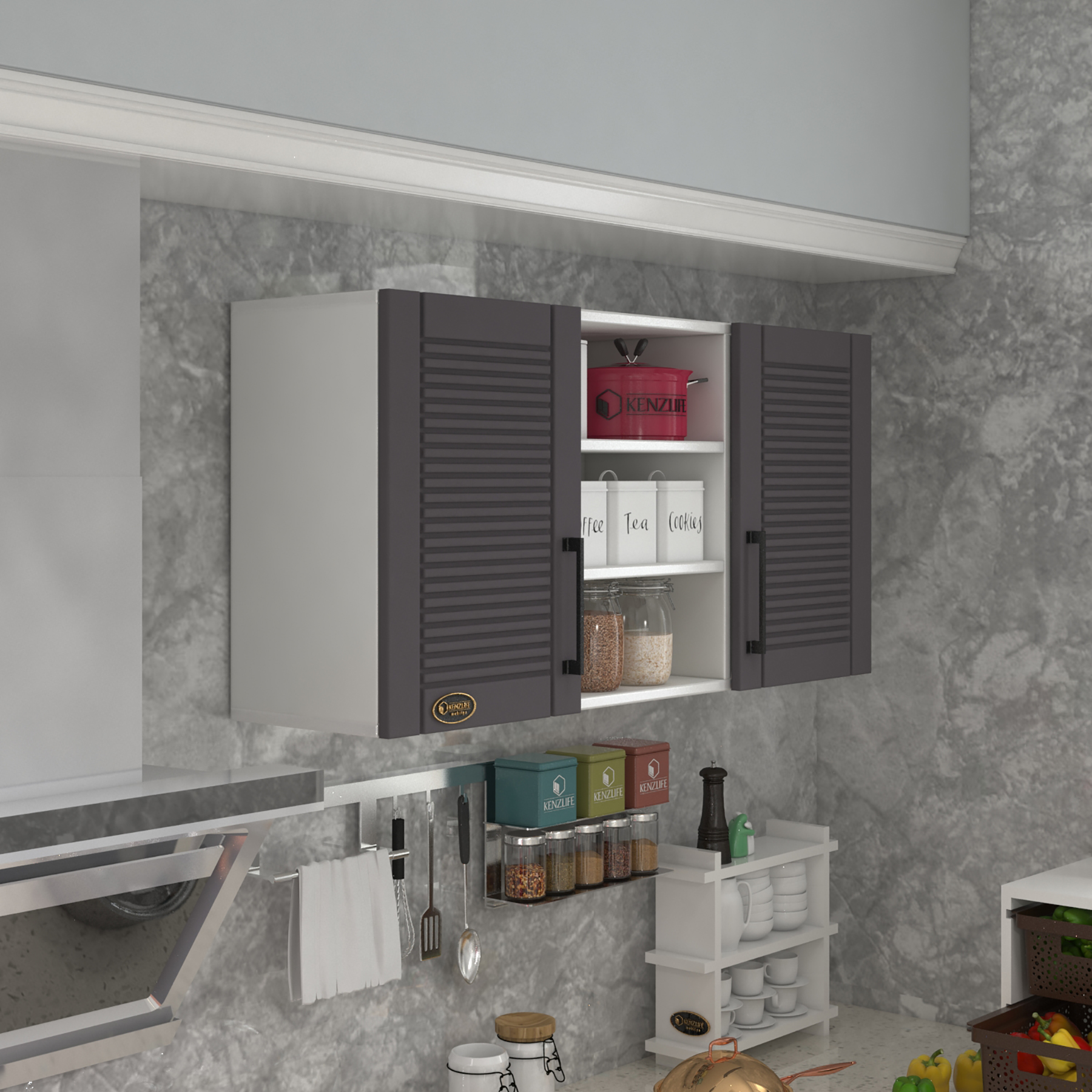 Kenzlife hazır mutfak dolabı pırasa60 gri mod2 60*120*32 mebran kapak suntalam gövde