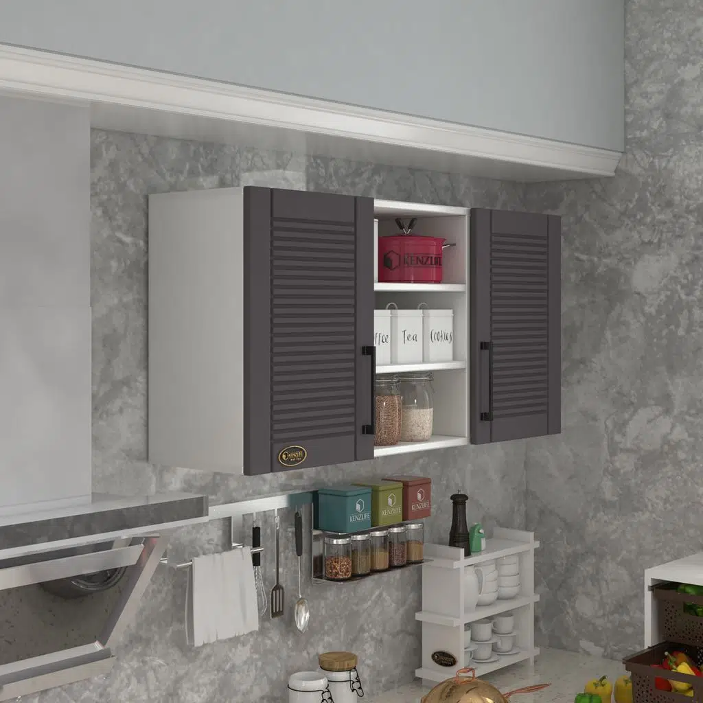 Kenzlife hazır mutfak dolabı pırasa90 gri mod2 90*120*32 mebran kapak suntalam gövde