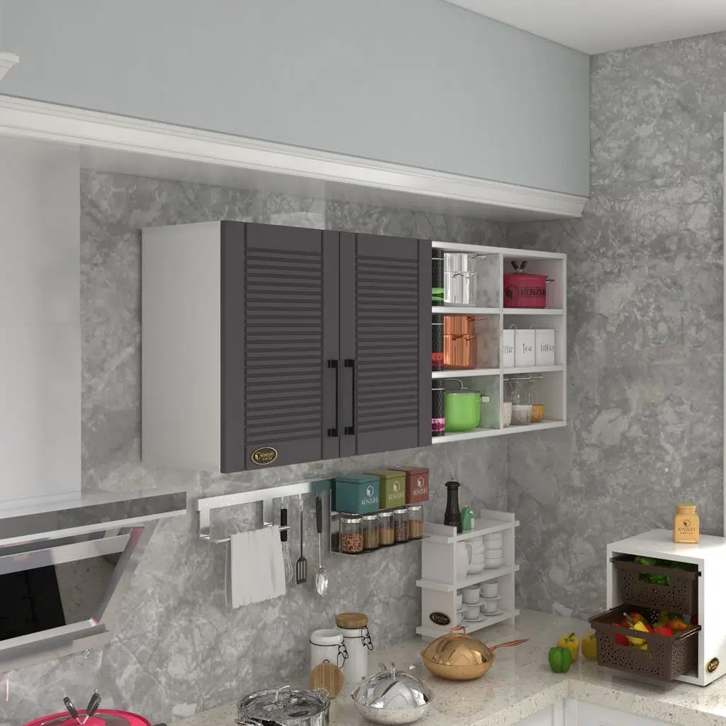 Kenzlife hazır mutfak dolabı zencefil60 gri mod2 60*160*32 mebran kapak suntalam gövde
