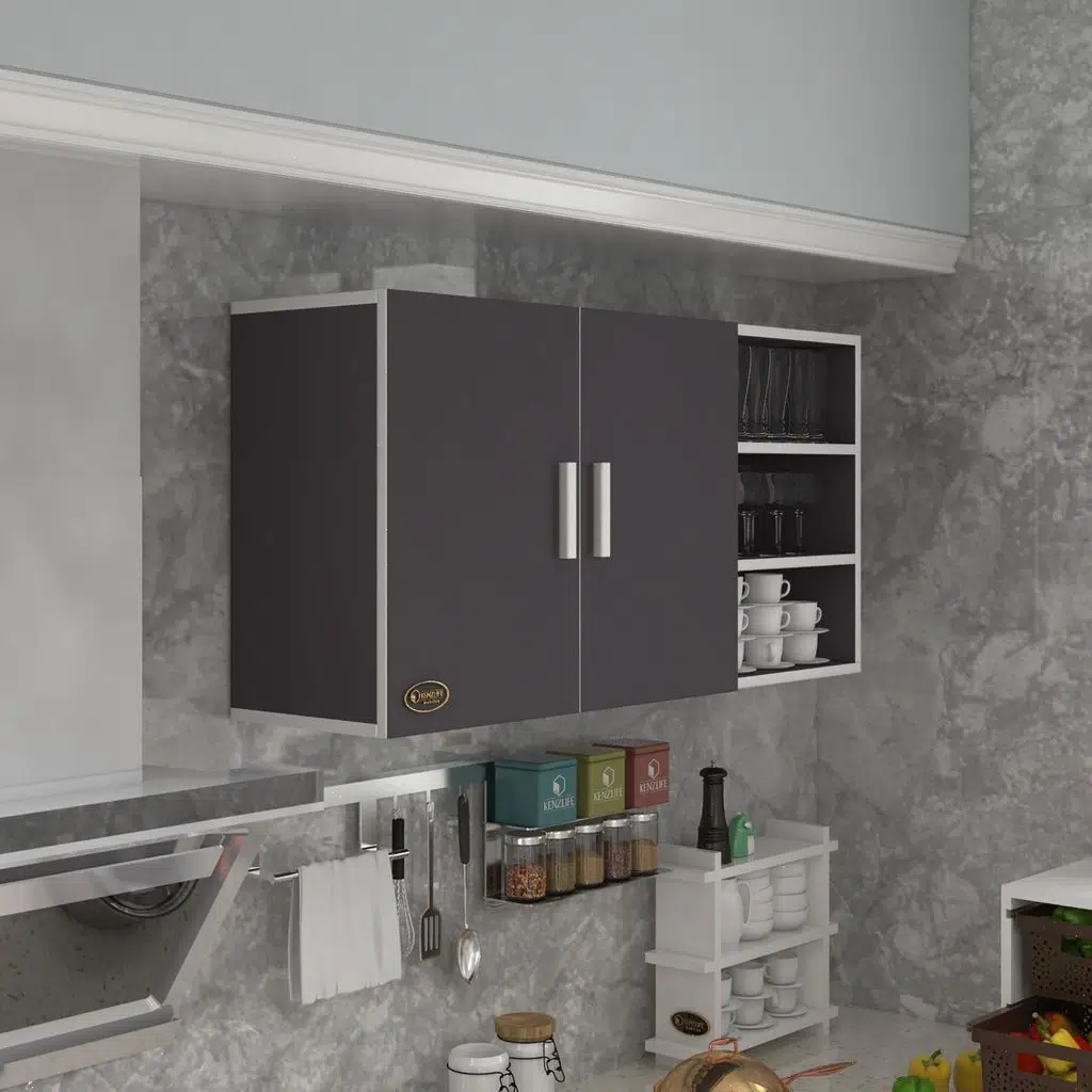 Kenzlife hazır mutfak fulvus22 gri 060*120*22 mutfak banyo dolabı kapaklı raflı
