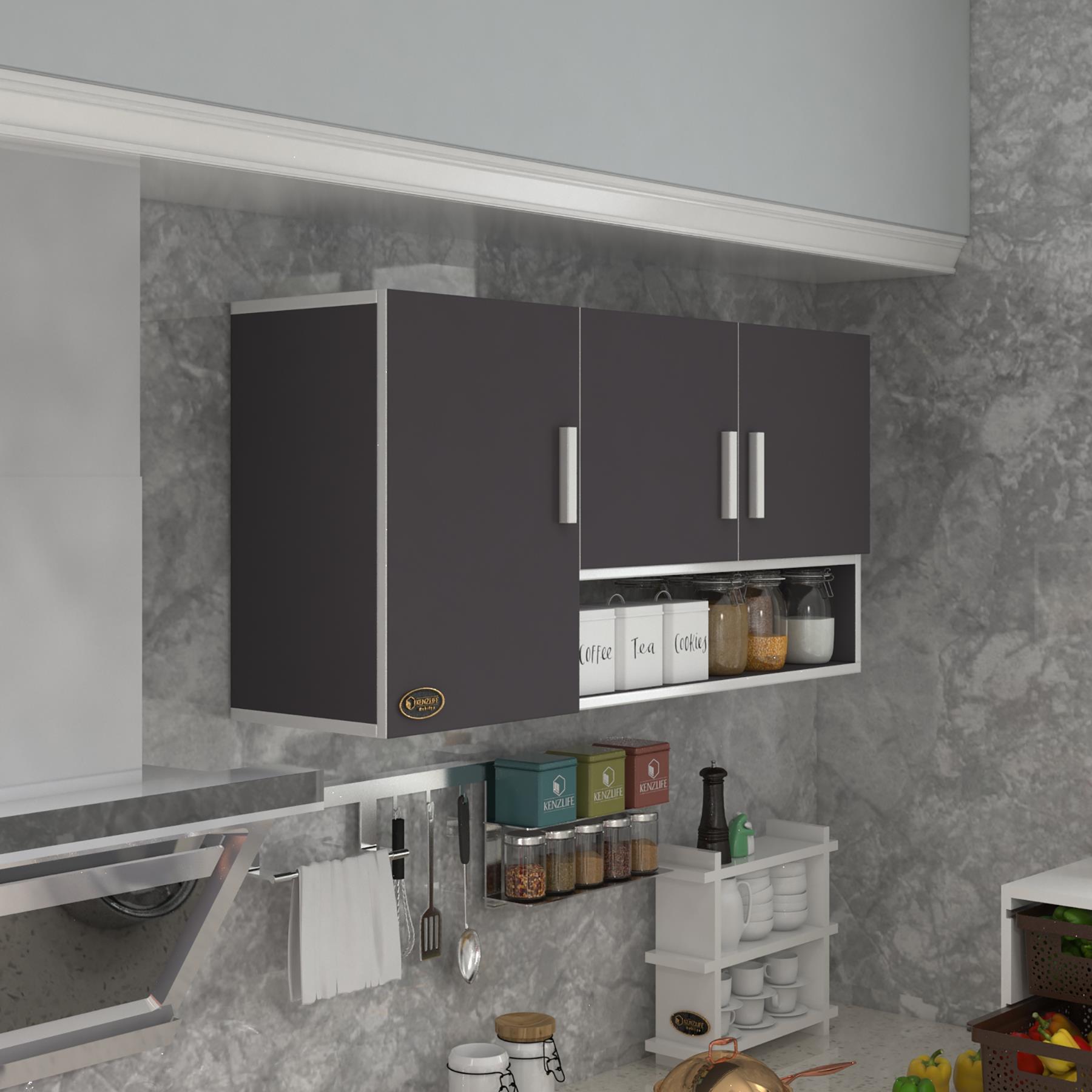 Kenzlife hazır mutfak mirandus22 gri 060*120*22 mutfak banyo dolabı kapaklı raflı
