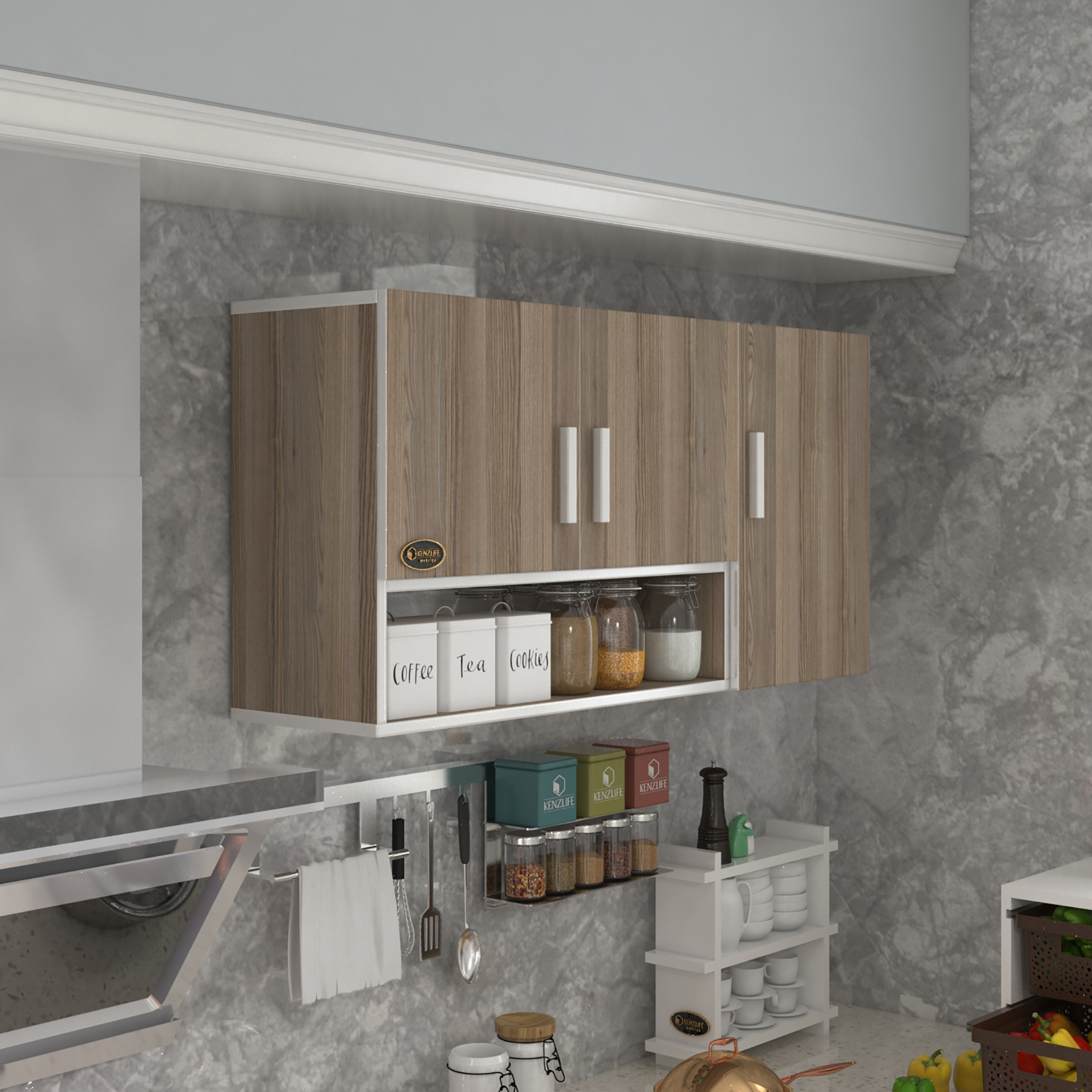 Kenzlife hazır mutfak mirena32 crd 060*120*32 mutfak banyo dolabı kapaklı raflı