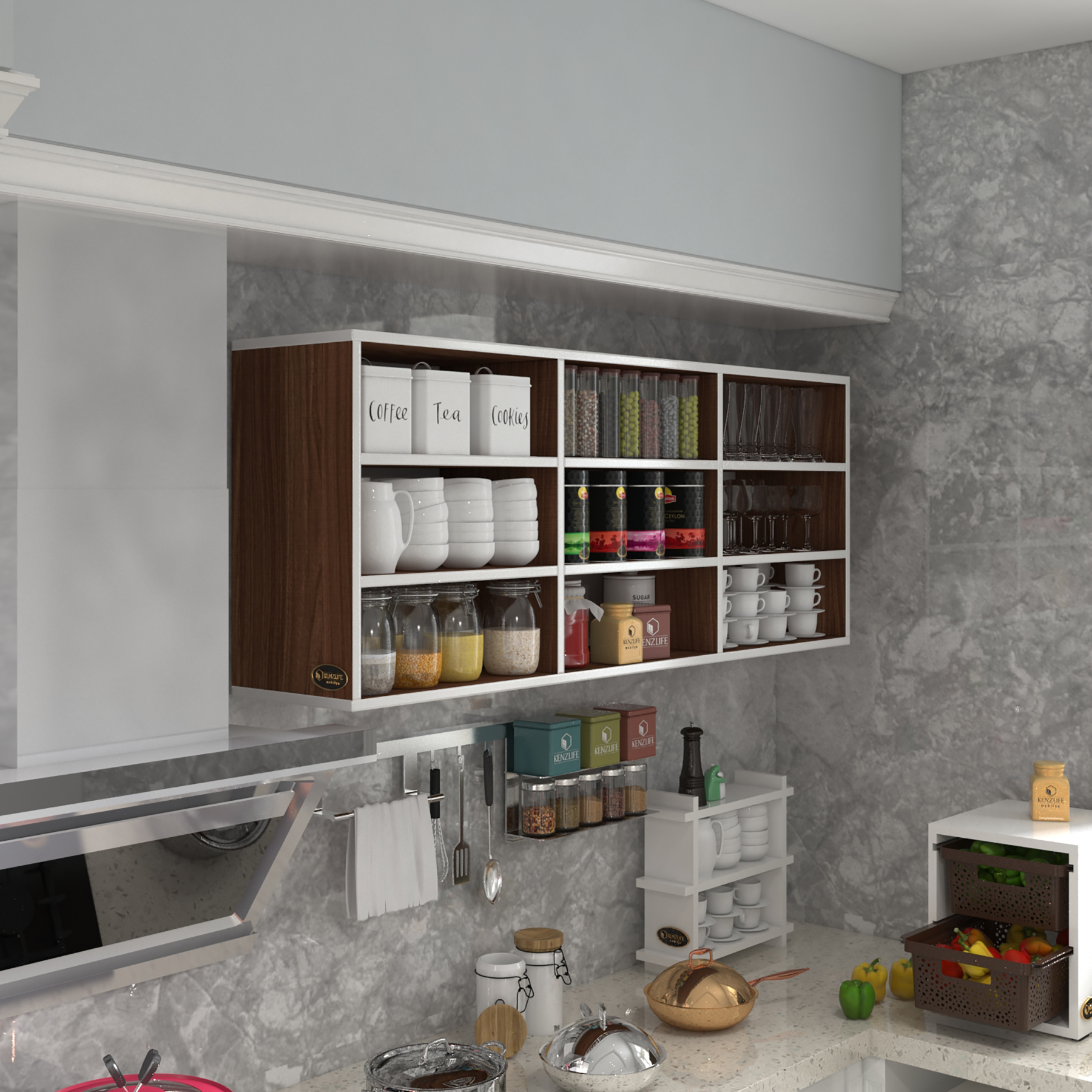 Kenzlife hazır mutfak orela cvz 060*150*22 mutfak banyo dolabı kapaksız raflı