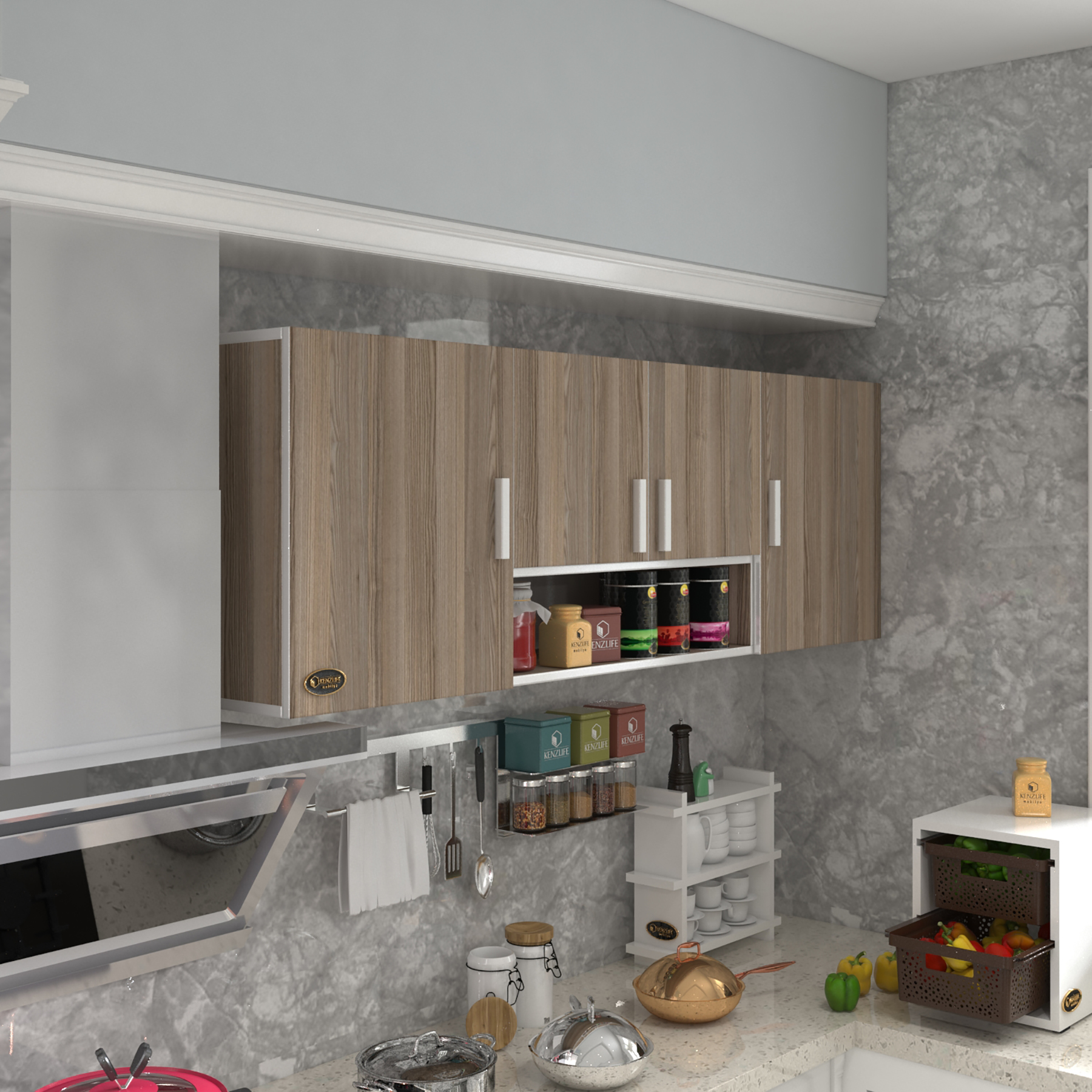 Kenzlife hazır mutfak packey crd 060*180*22 mutfak banyo dolabı kapaklı raflı