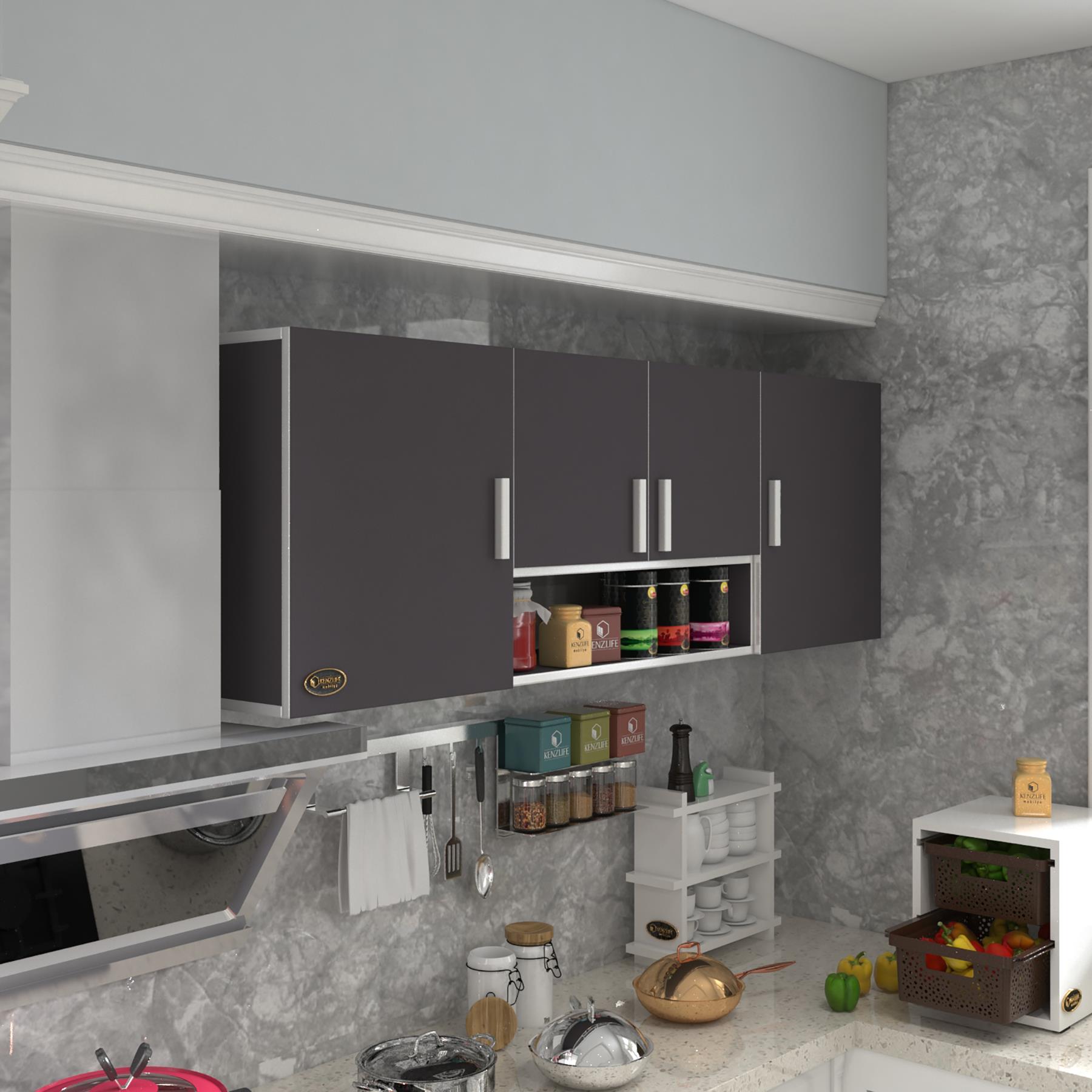 Kenzlife hazır mutfak packey gri 060*180*32 mutfak banyo dolabı kapaklı raflı