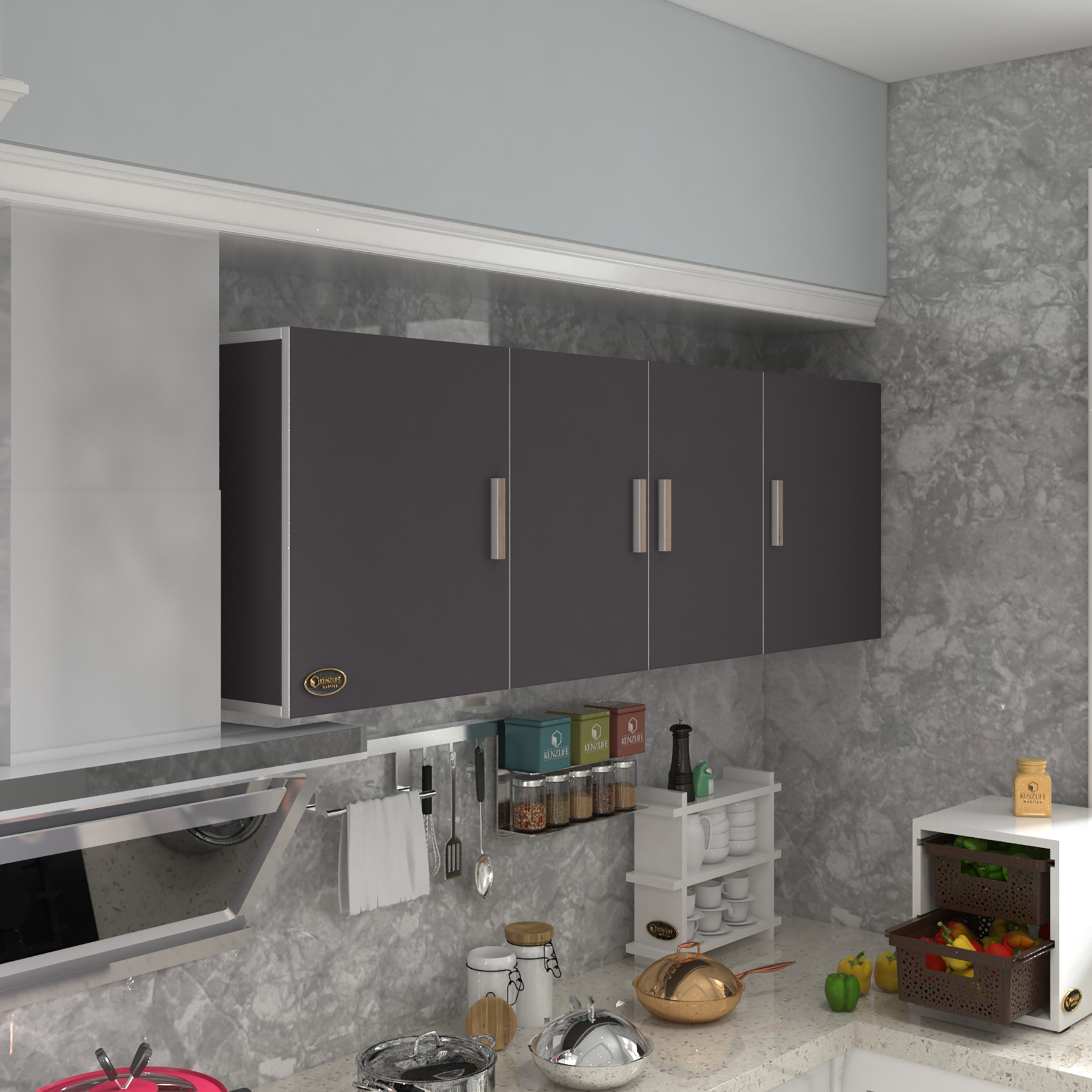 Kenzlife hazır mutfak silvanus gri 060*180*22 mutfak banyo dolabı kapaklı raflı