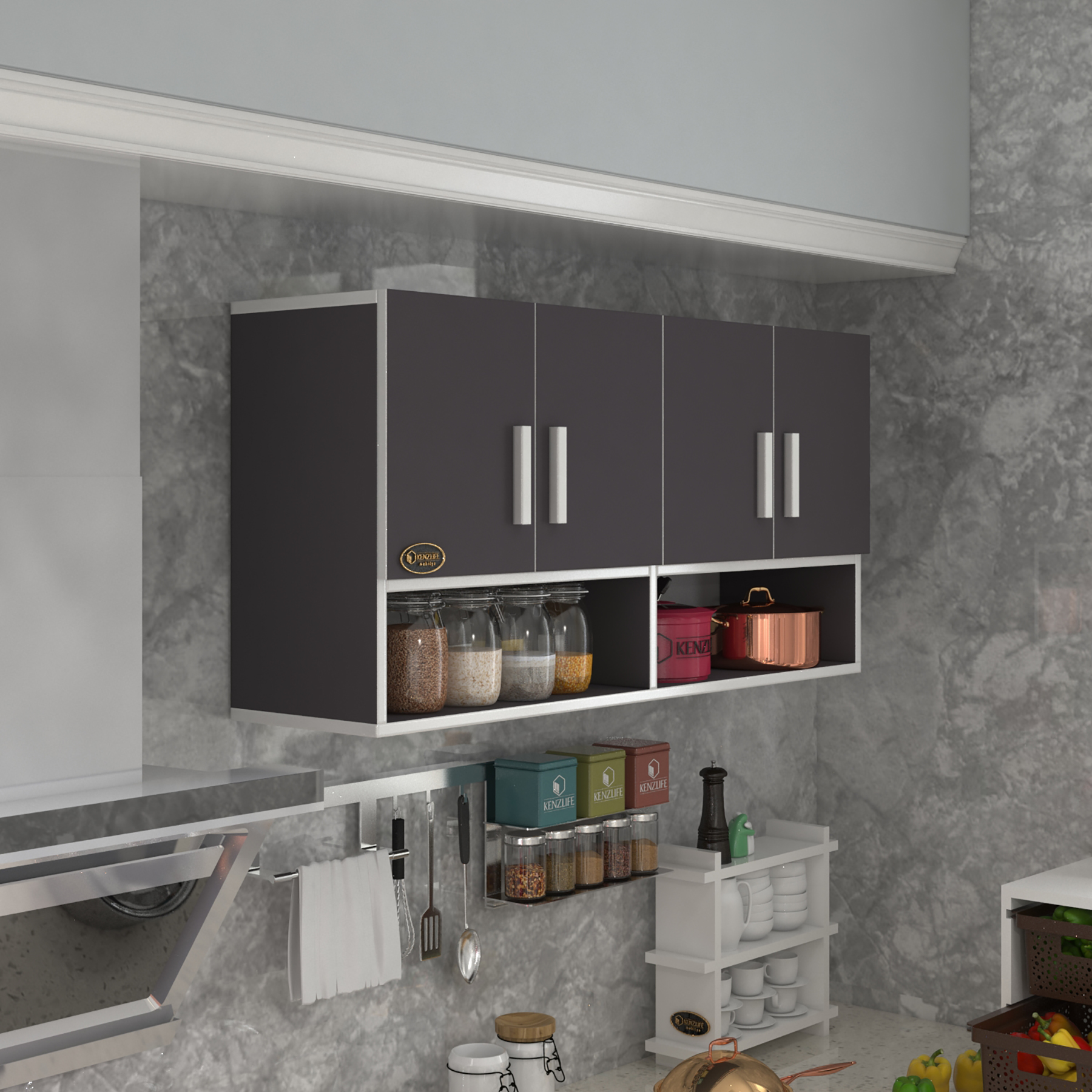 Kenzlife hazır mutfak vesper gri 060*120*22 mutfak banyo dolabı kapaklı raflı