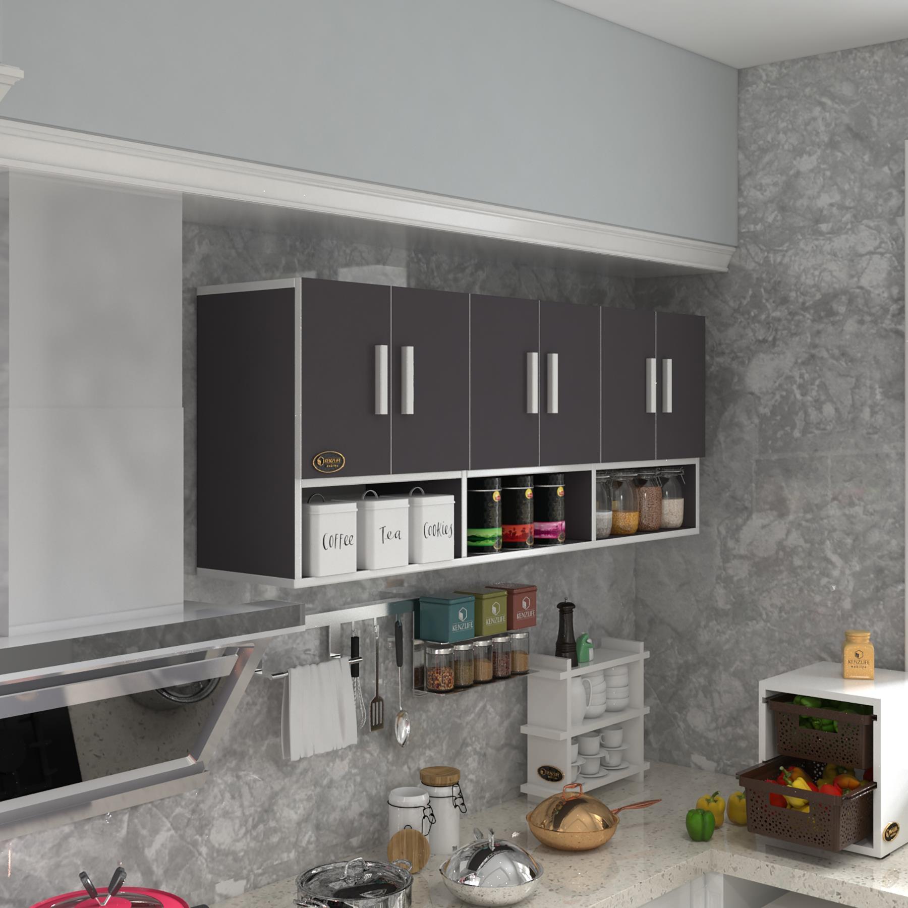 Kenzlife hazır mutfak vice gri 060*180*32 mutfak banyo dolabı kapaklı raflı