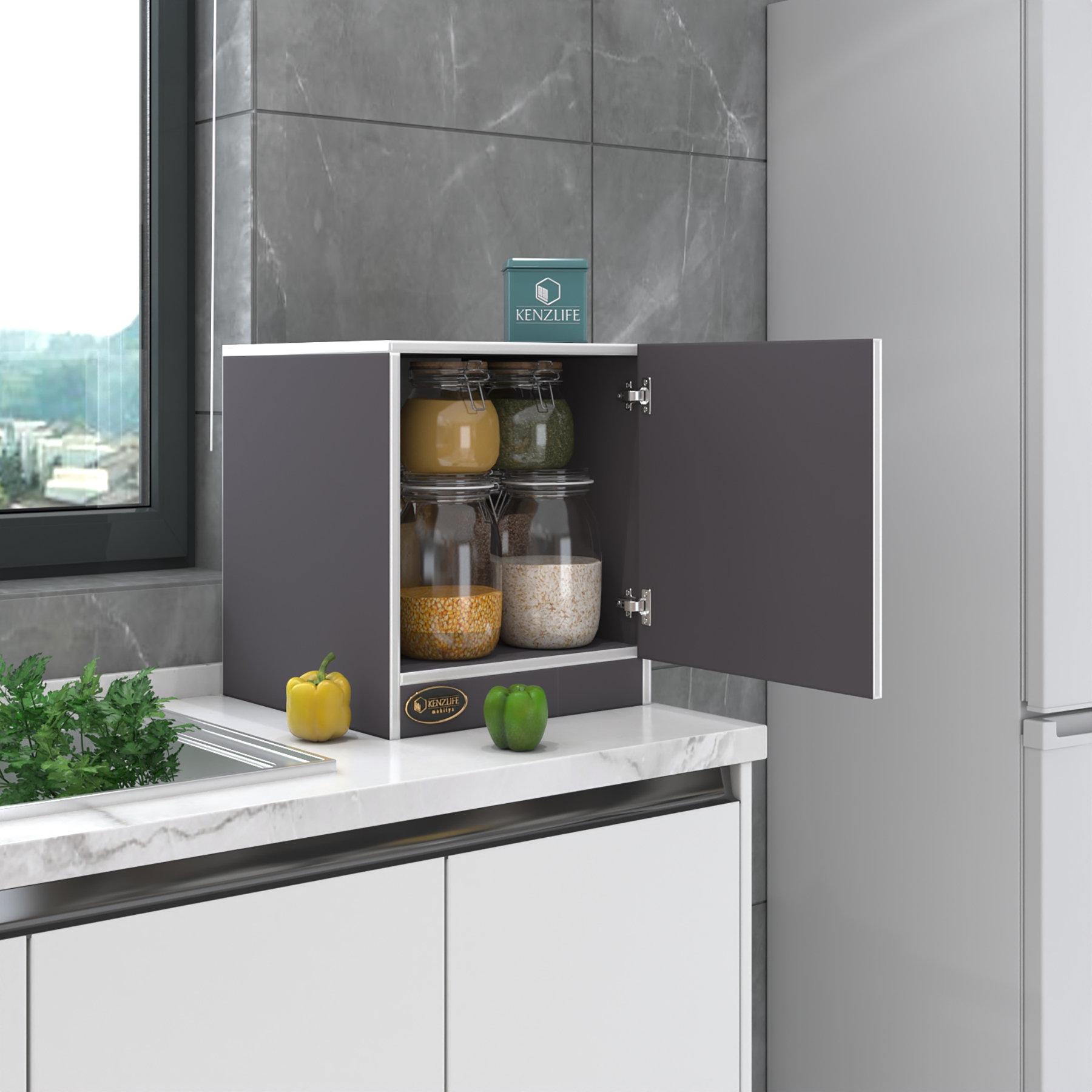 Kenzlife kapaklı mutfak dolabı melek29 gri 039x029x29 banyo ofis komodin (m)