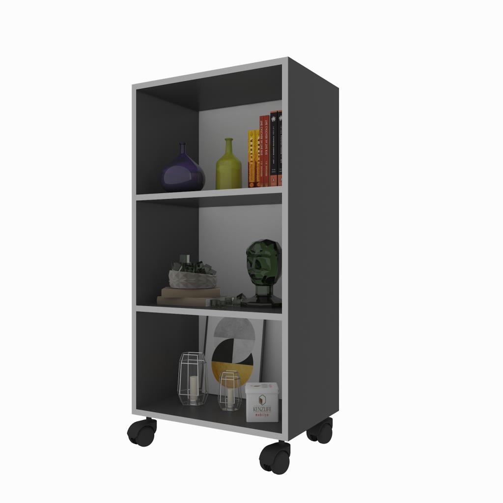 Kenzlife kitaplık beril 088*060*020 gri tekerlekli mutfak dolabı banyo ofis ayakkabılık kiler
