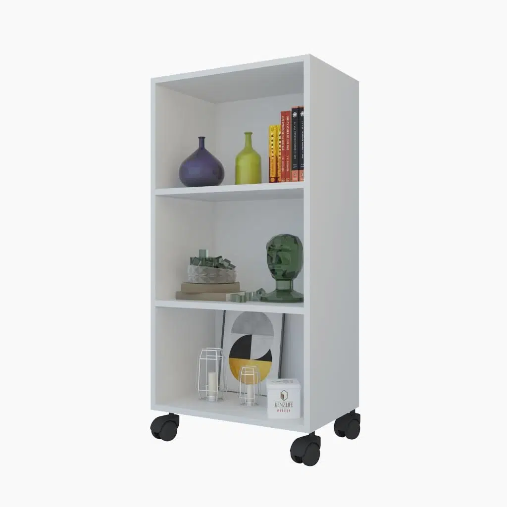 Kenzlife kitaplık beril 108*040*020 byz tekerlekli mutfak dolabı banyo ofis ayakkabılık kiler