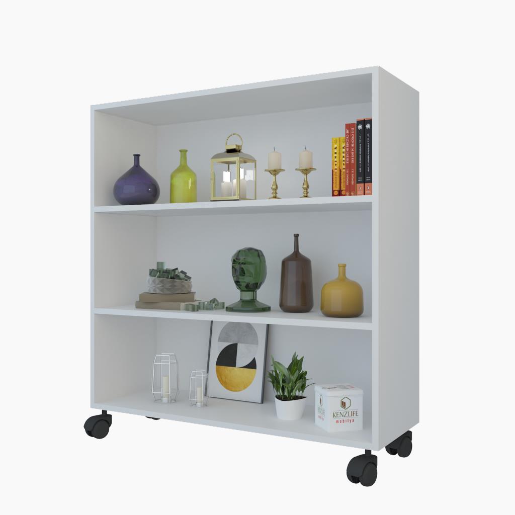 Kenzlife kitaplık beril 108*090*020 byz tekerlekli mutfak dolabı banyo ofis ayakkabılık kiler