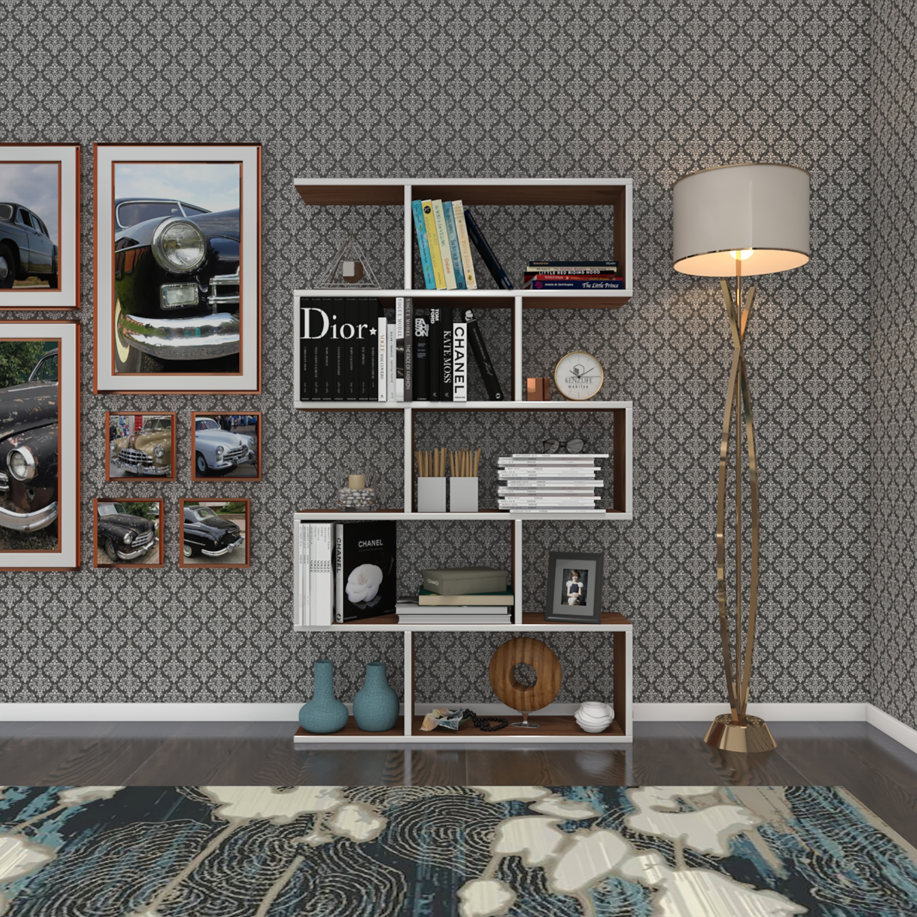 Kenzlife kitaplık firuze 150*090*20 cvz duvar rafı 