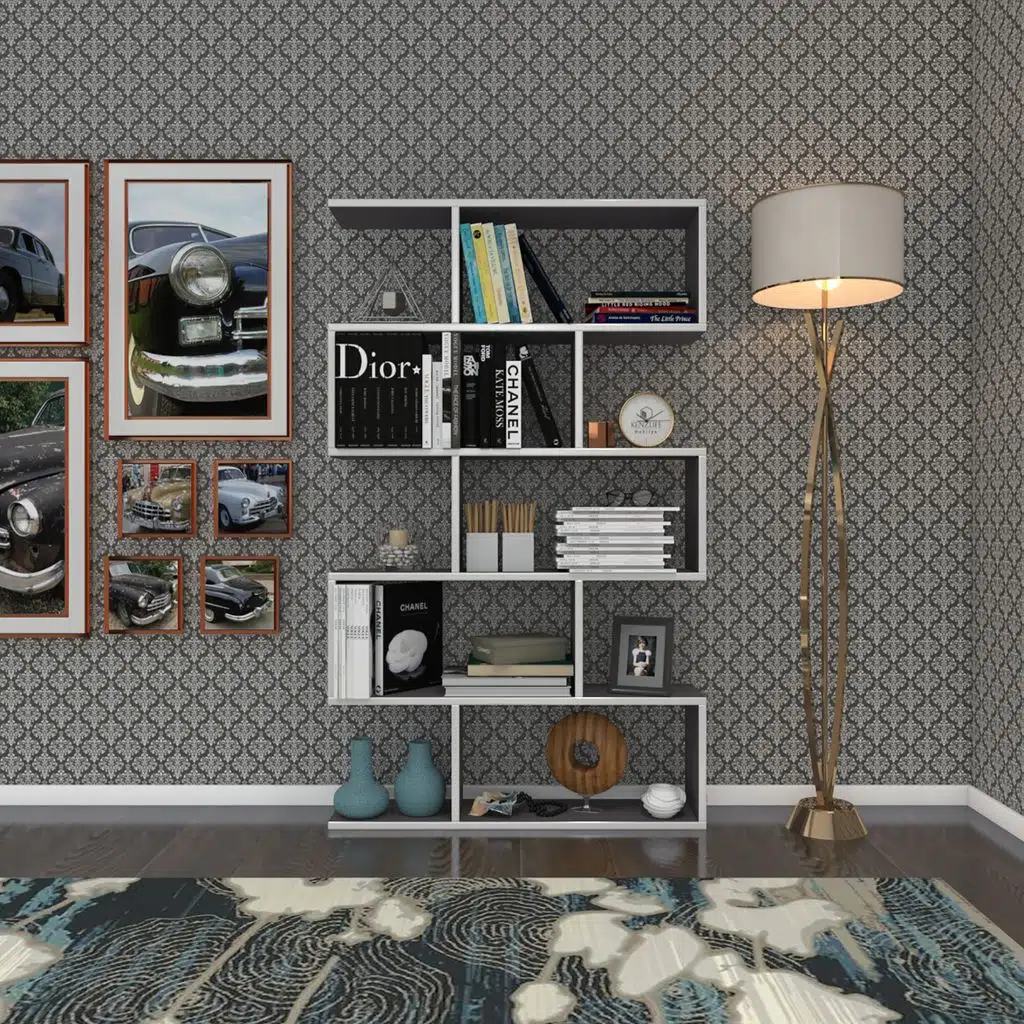 Kenzlife kitaplık firuze 150*090*20 gri duvar rafı 