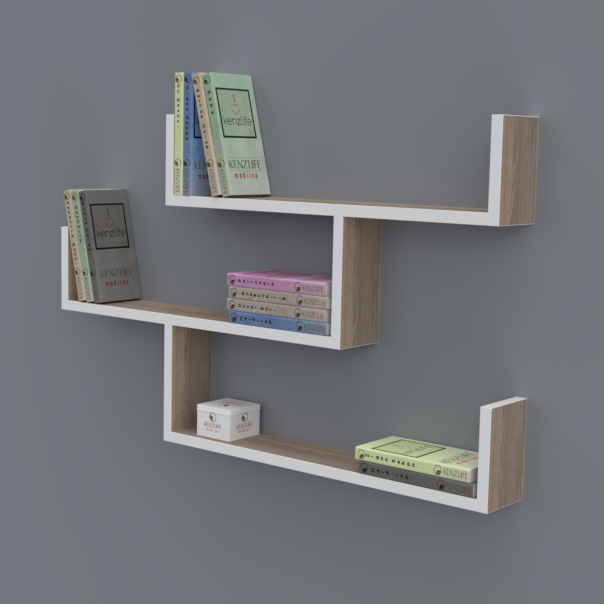 Kenzlife kitaplık gülin 055*080*20 crd duvar rafı 