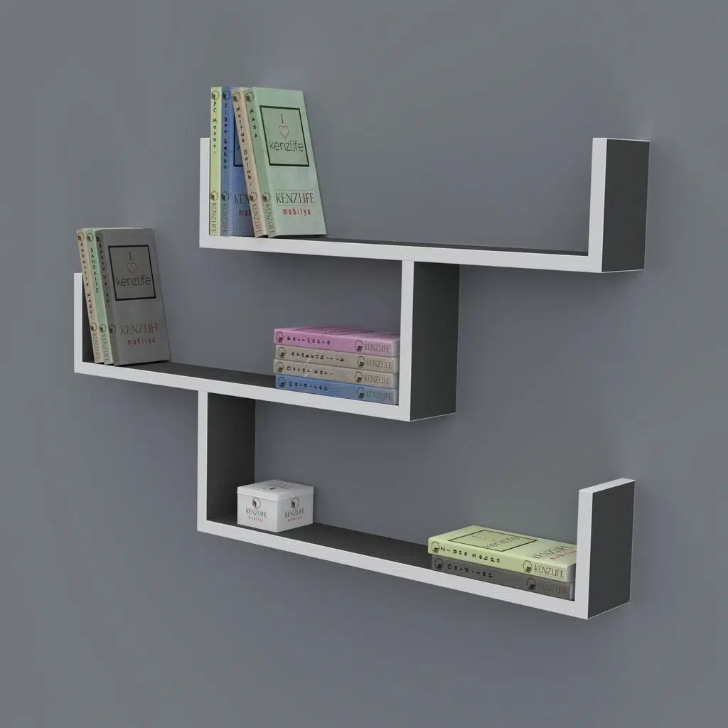 Kenzlife kitaplık gülin 055*080*20 gri duvar rafı 