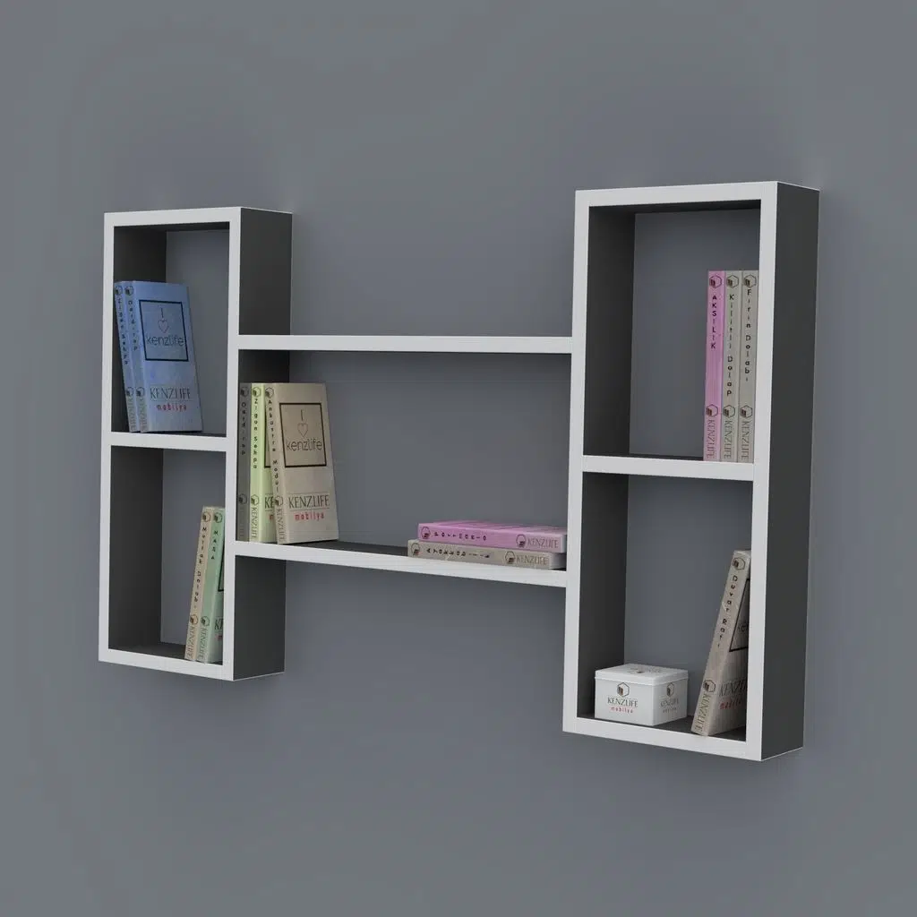 Kenzlife kitaplık gülsu 060*100*20 gri duvar rafı 